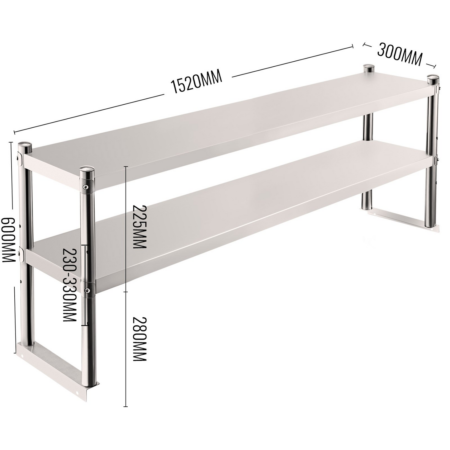VEVOR Double Overshelf, Double Tier Stainless Steel Overshelf, 60 in. Length x 12 in. Width Double Deck Overshelf, Height Adjustable Overshelf for Prep & Work Table in Kitchen, Restaurant and Workshop