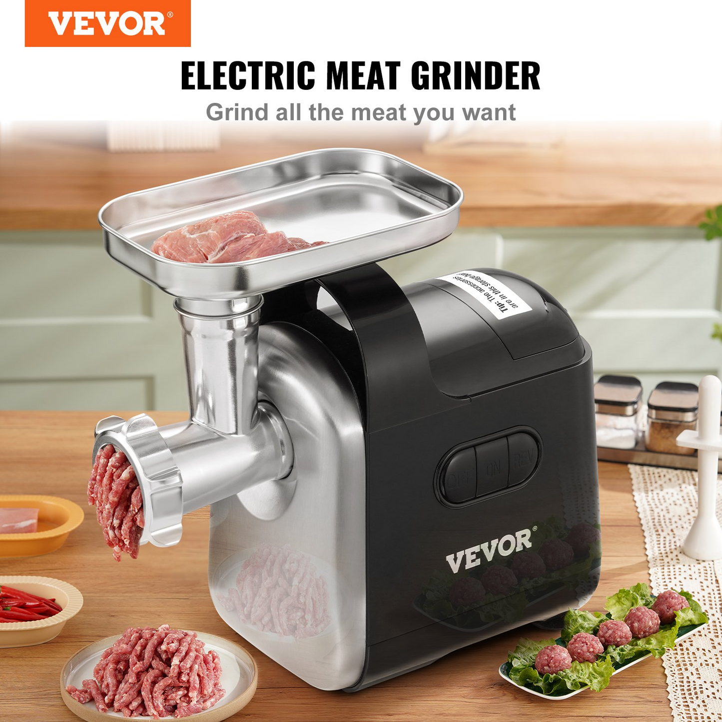 VEVOR Electric Meat Grinder, 6.6 Lb/Min, 550W(2200W MAX) Industrial Meat Mincer with 2 Blade, 3 Grinding Plates, Sausage Maker & Kubbe Kit ABS + Stainless Steel Commercial Meat Grinder, ETL Listed