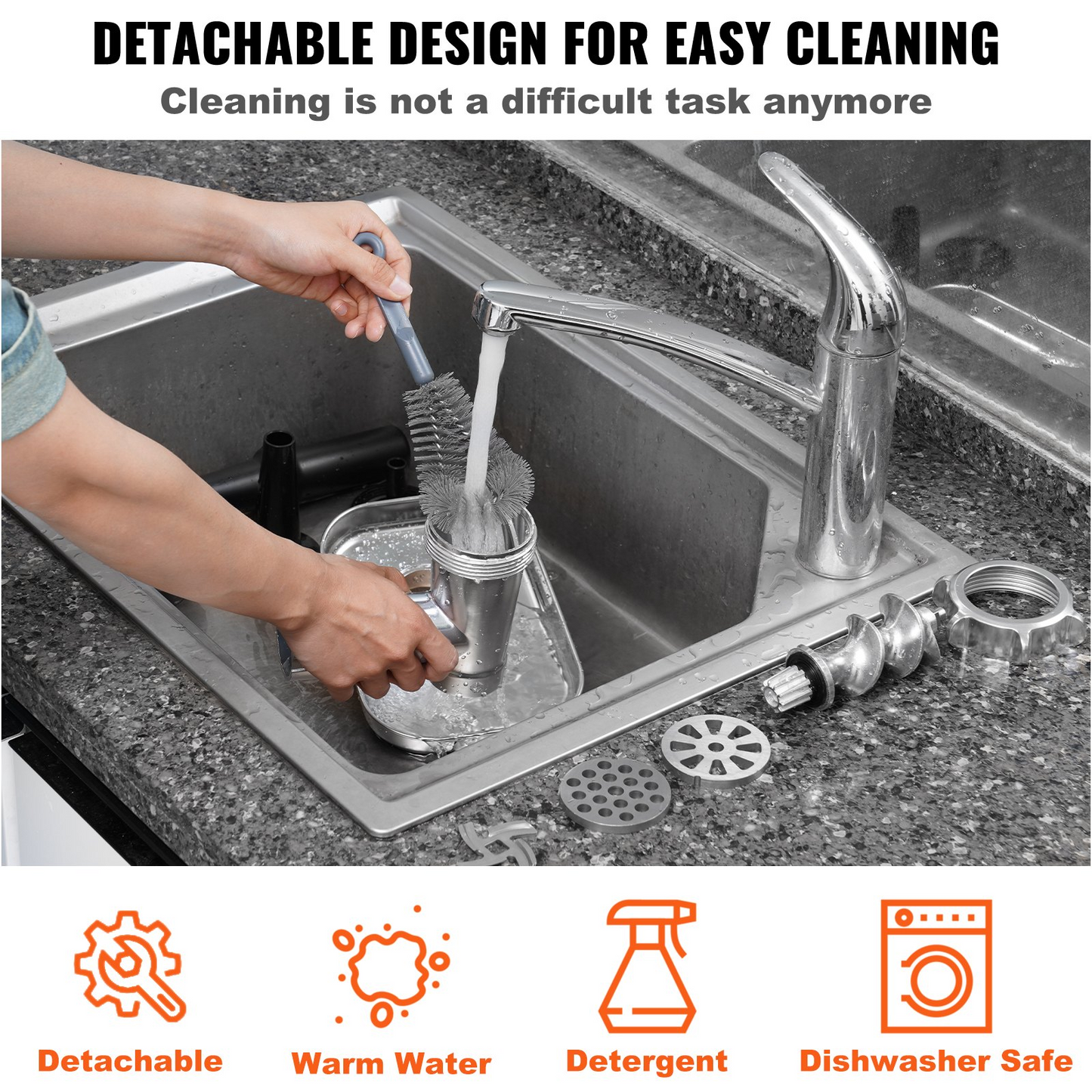 VEVOR Electric Meat Grinder, 6.6 Lb/Min, 550W(2200W MAX) Industrial Meat Mincer with 2 Blade, 3 Grinding Plates, Sausage Maker & Kubbe Kit ABS + Stainless Steel Commercial Meat Grinder, ETL Listed