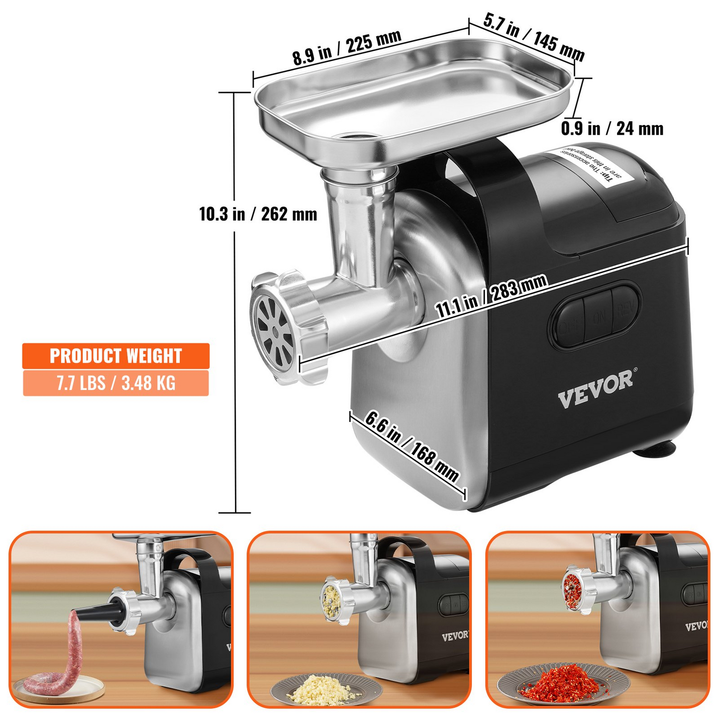 VEVOR Electric Meat Grinder, 6.6 Lb/Min, 550W(2200W MAX) Industrial Meat Mincer with 2 Blade, 3 Grinding Plates, Sausage Maker & Kubbe Kit ABS + Stainless Steel Commercial Meat Grinder, ETL Listed