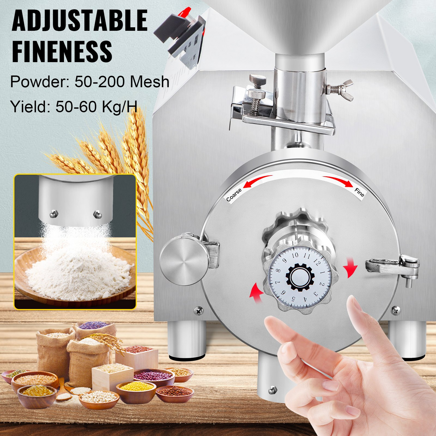 VEVOR Soybean Grinder Commercial Grinding Machine for Spices 3000W Corn Mill Grinder 50-60 KG/H Stainless Steel Corn Grinder Industrial Flour Milling Machine for Pepper Soybean Peanut Herbs Grains