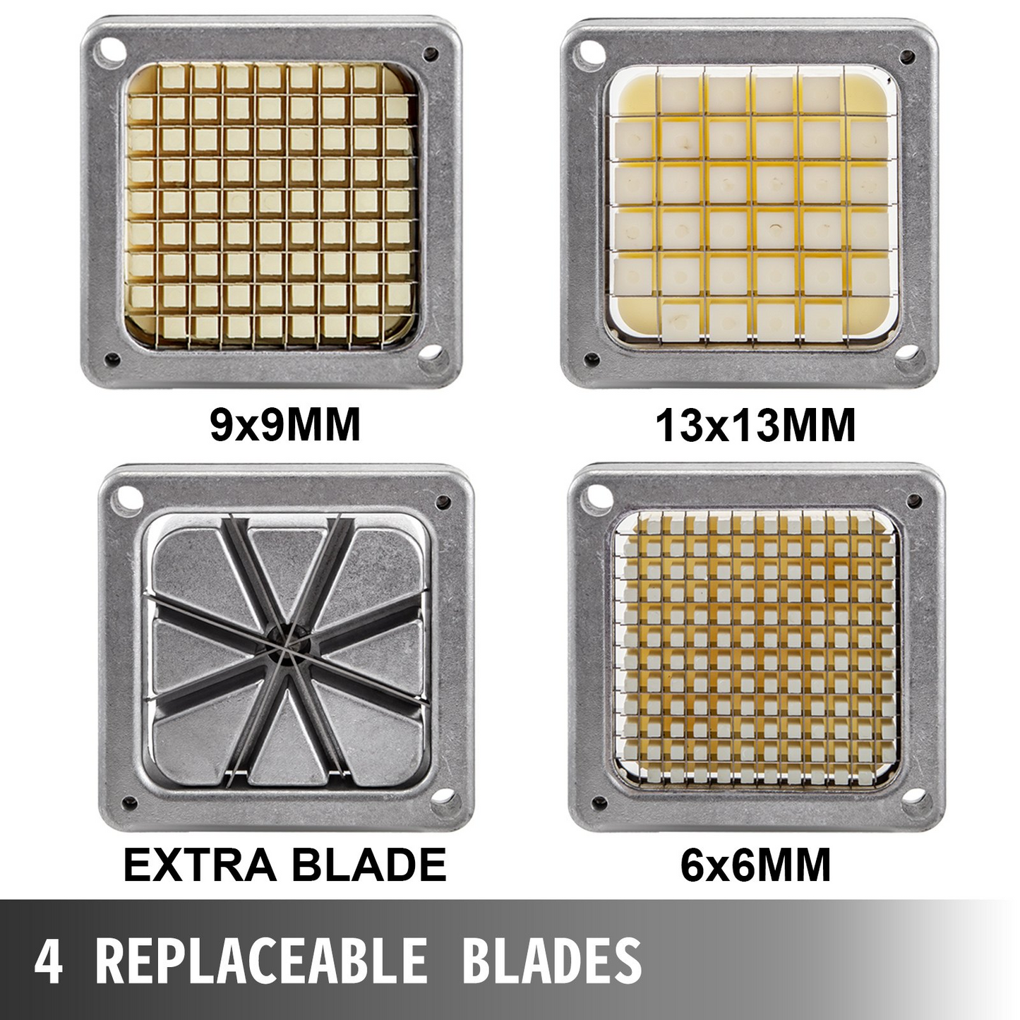 VEVOR Electric French Fry Cutter with 6mm 9mm 13mm and 8-Wedge Blade Potato Chip Cutter Machine 110V 40W Stainless Steel Electric Potato Cutter Horizontal