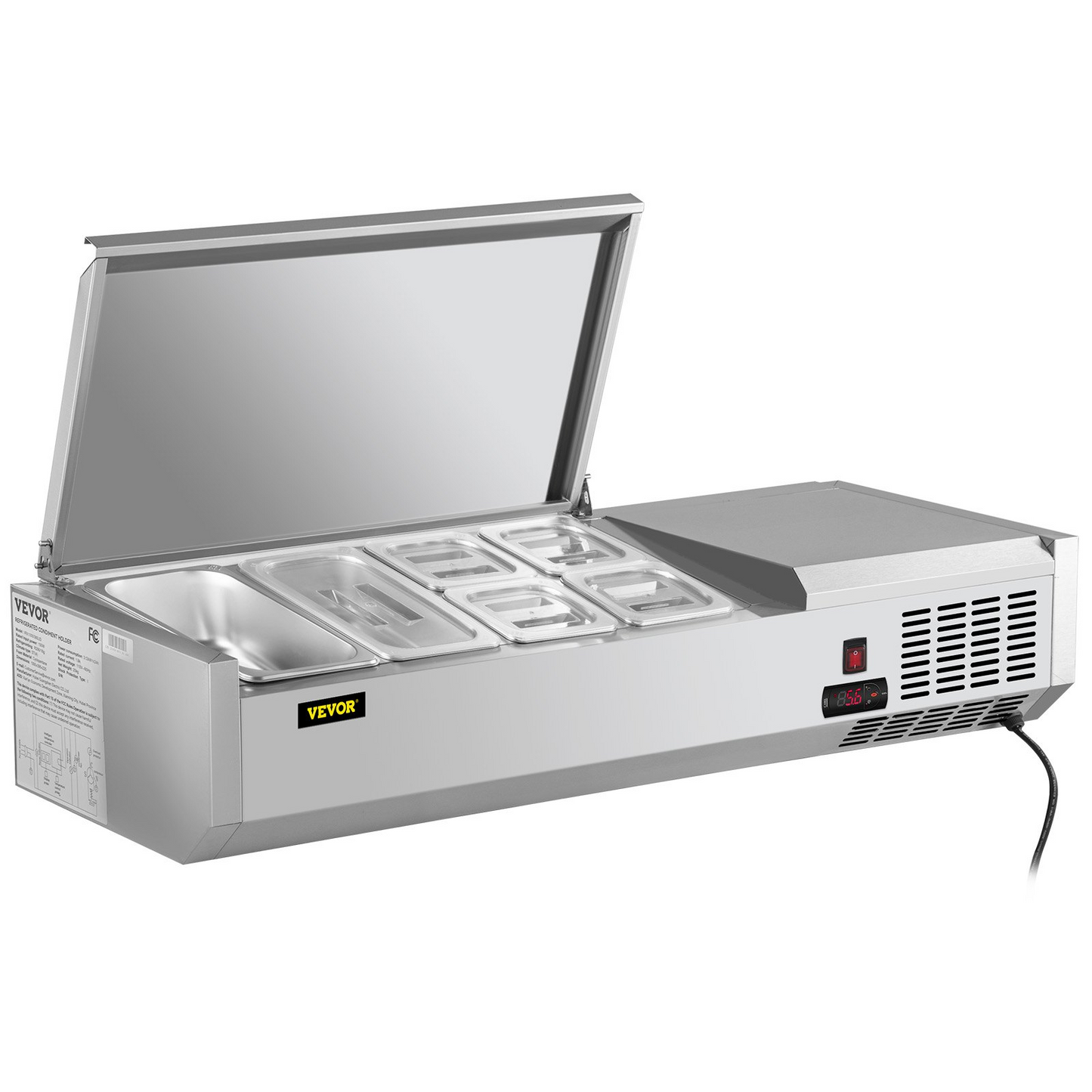 VEVOR Refrigerated Condiment Prep Station, 48-Inch, 10.8Qt Sandwich/Salad Prep Table with 2 1/3 Pans & 4 1/6 Pans, 150W Salad Bar with 304 Stainless Body and Cover Temp Adjuster One-Click Defrosting