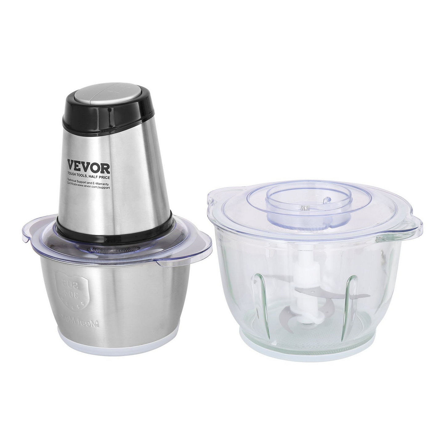 VEVOR Food Processor, Electric Meat Grinder with 4-Wing Stainless Steel Blades, 8 Cup+5 Cup Two Bowls, 400W Electric Food Chopper, 2 Speeds Food Grinder for Baby Food, Meat, Onion, Vegetables