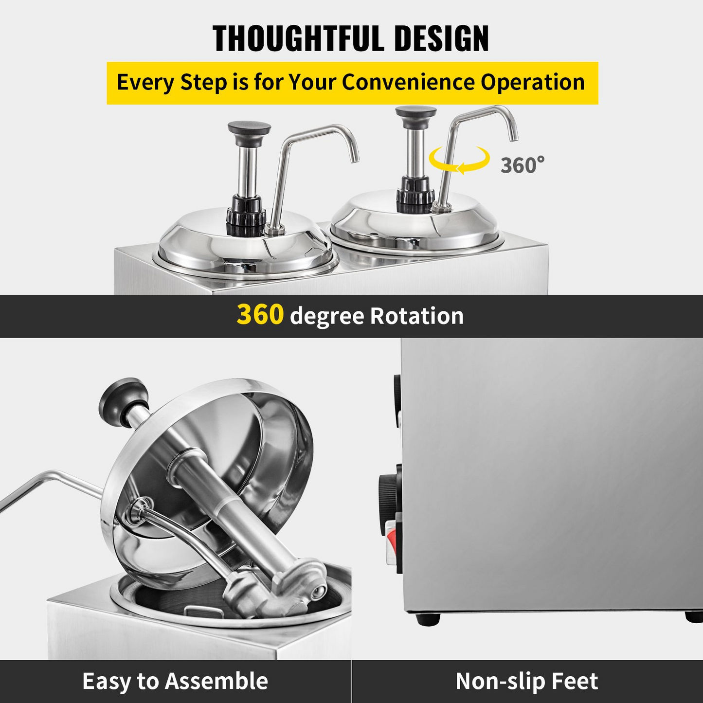 VEVOR Cheese Dispenser with Pump 5.28 Qt Capacity Hot Cheese Warmer 1300W Hot Fudge Warmer with Pump Single Head Fudge Warmer with Temperature Control for Hot Fudge Fudge Cheese Caramel