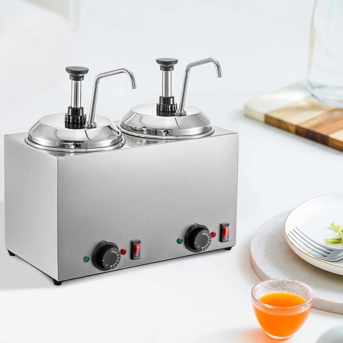 VEVOR Cheese Dispenser with Pump 5.28 Qt Capacity Hot Cheese Warmer 1300W Hot Fudge Warmer with Pump Single Head Fudge Warmer with Temperature Control for Hot Fudge Fudge Cheese Caramel