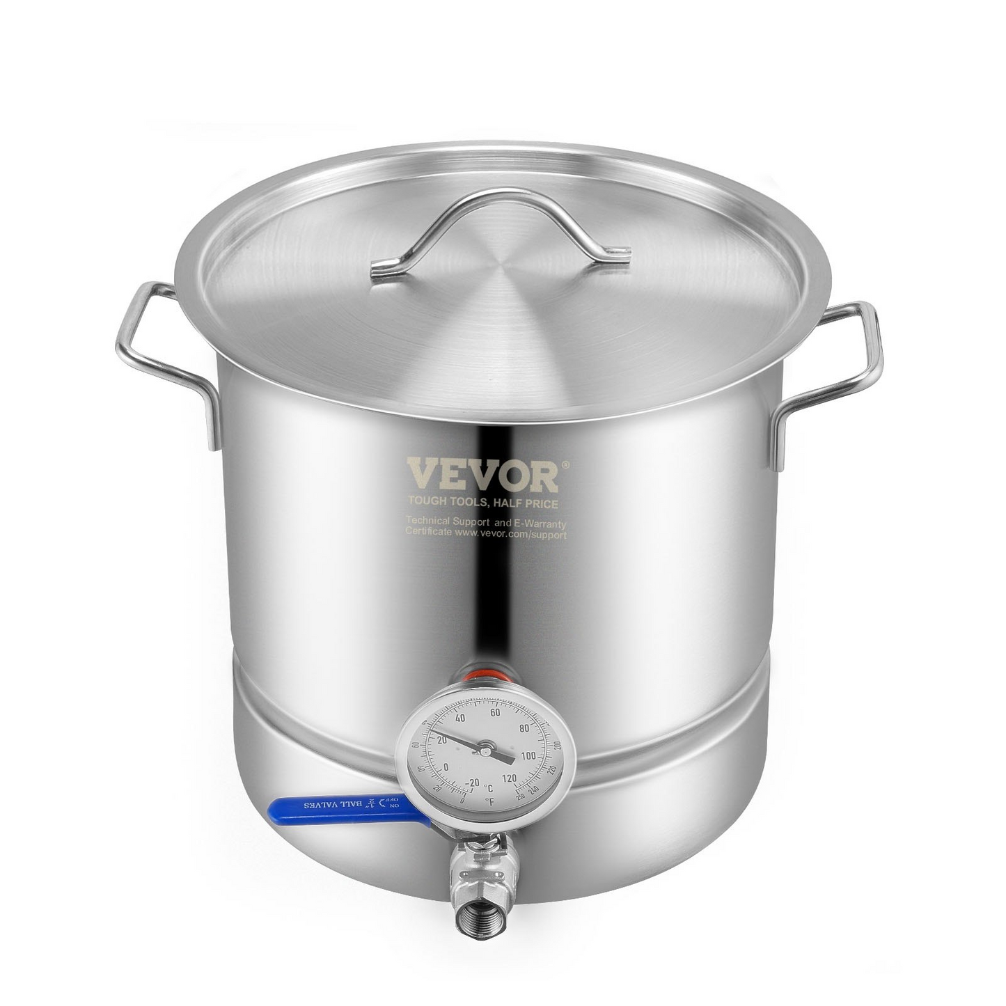 VEVOR Stainless Steel Kettle, 5 GALLON Brewing Pot, Tri Ply Bottom for Beer, Brew Kettle Pot for Beer Brewing, Home Brewing Supplies Includes Lid, Handle, Thermometer, Ball Valve Spigot