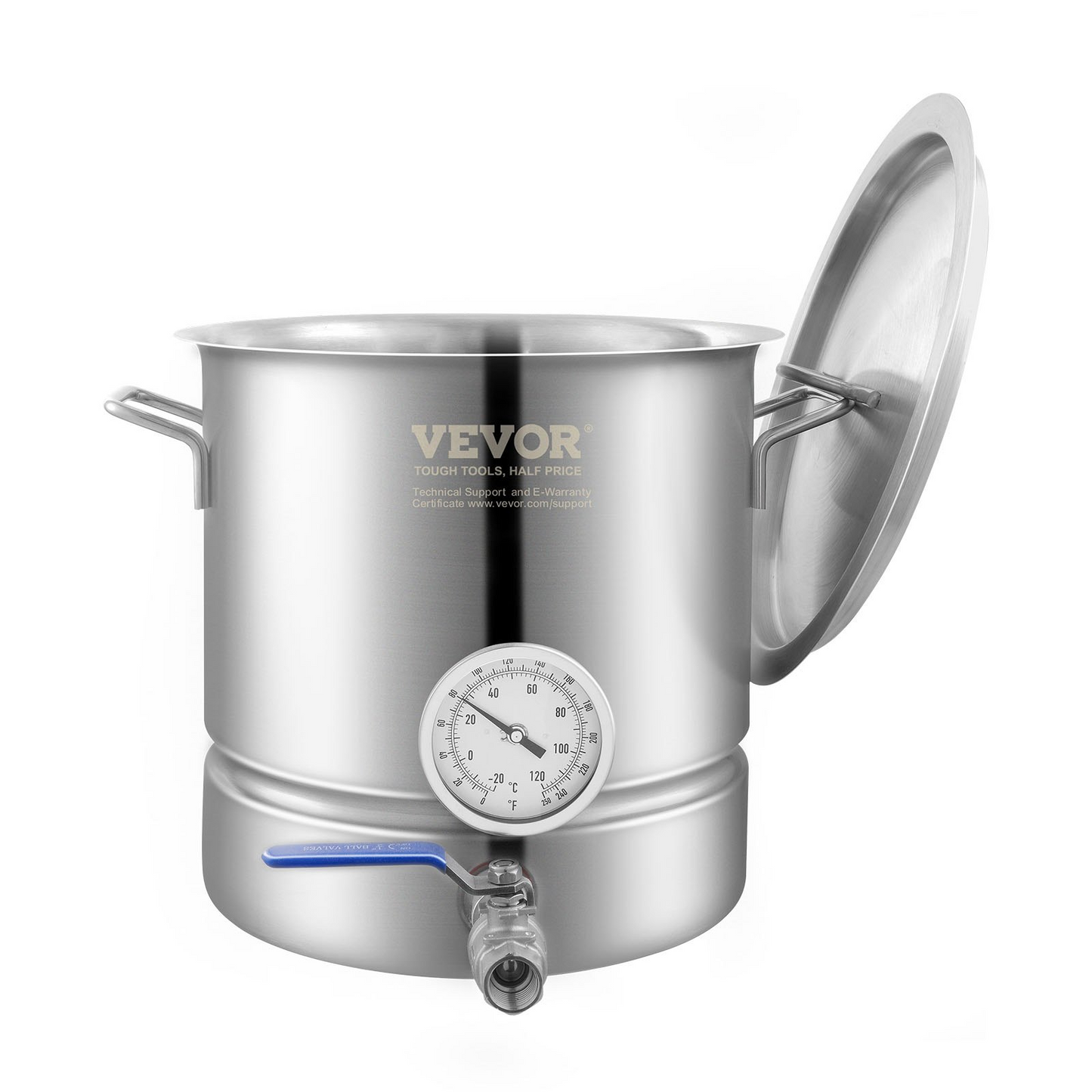 VEVOR Stainless Steel Kettle, 5 GALLON Brewing Pot, Tri Ply Bottom for Beer, Brew Kettle Pot for Beer Brewing, Home Brewing Supplies Includes Lid, Handle, Thermometer, Ball Valve Spigot