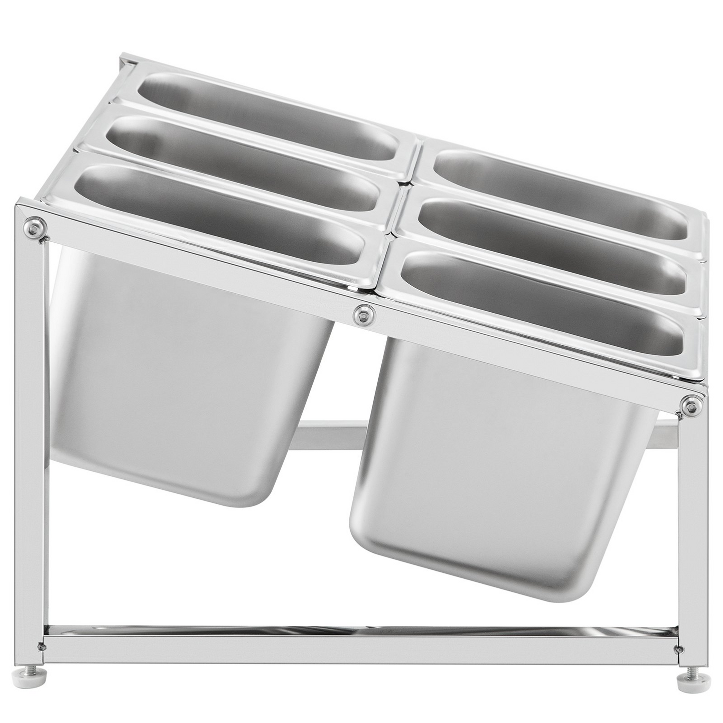 VEVOR Expandable Spice Rack, 13.8"-23.6" Adjustable, 2-Tier Stainless Steel Organizer Shelf with 6 1/9 Pans 6 Ladles, Countertop Inclined Holder for Sauce Ingredients Fruits, for Kitchen Pantry Use