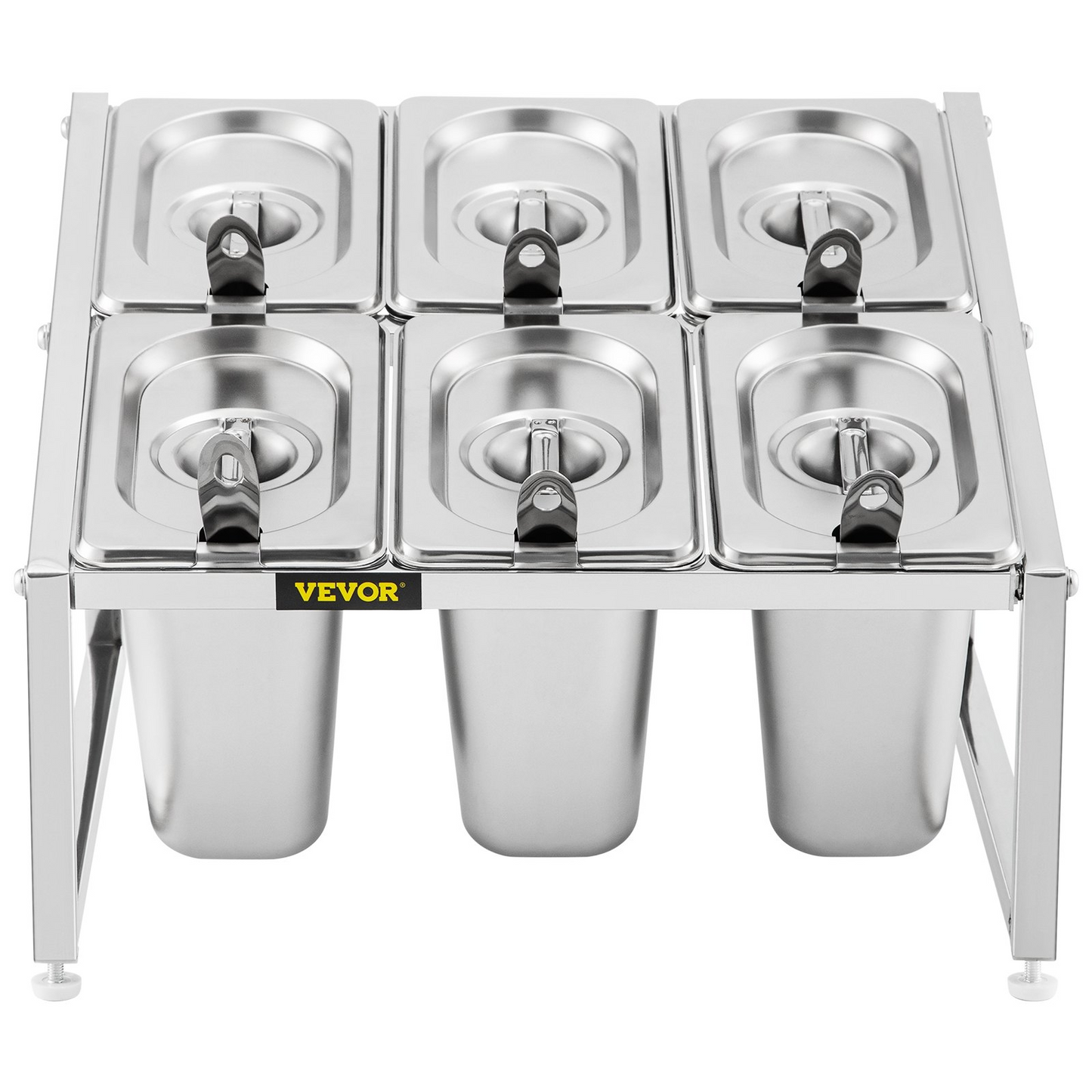 VEVOR Expandable Spice Rack, 13.8"-23.6" Adjustable, 2-Tier Stainless Steel Organizer Shelf with 6 1/9 Pans 6 Ladles, Countertop Inclined Holder for Sauce Ingredients Fruits, for Kitchen Pantry Use