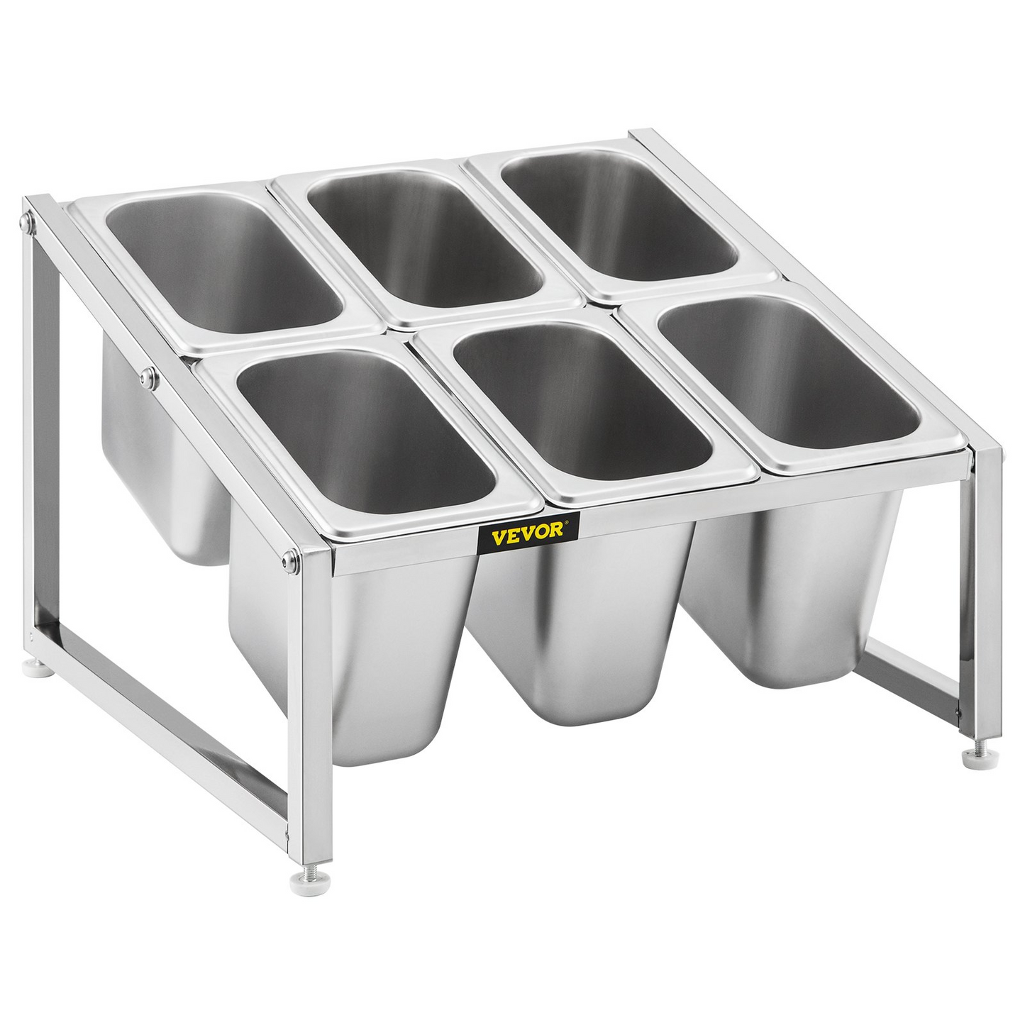 VEVOR Expandable Spice Rack, 13.8"-23.6" Adjustable, 2-Tier Stainless Steel Organizer Shelf with 6 1/9 Pans 6 Ladles, Countertop Inclined Holder for Sauce Ingredients Fruits, for Kitchen Pantry Use