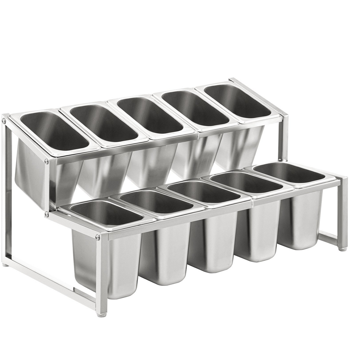 VEVOR Expandable Spice Rack, 13.8"-23.6" Adjustable, 2-Tier Stainless Steel Organizer Shelf with 10 1/9 Pans 10 Ladles, Countertop Inclined Holder for Sauce Ingredients Fruits, for Kitchen Pantry Use
