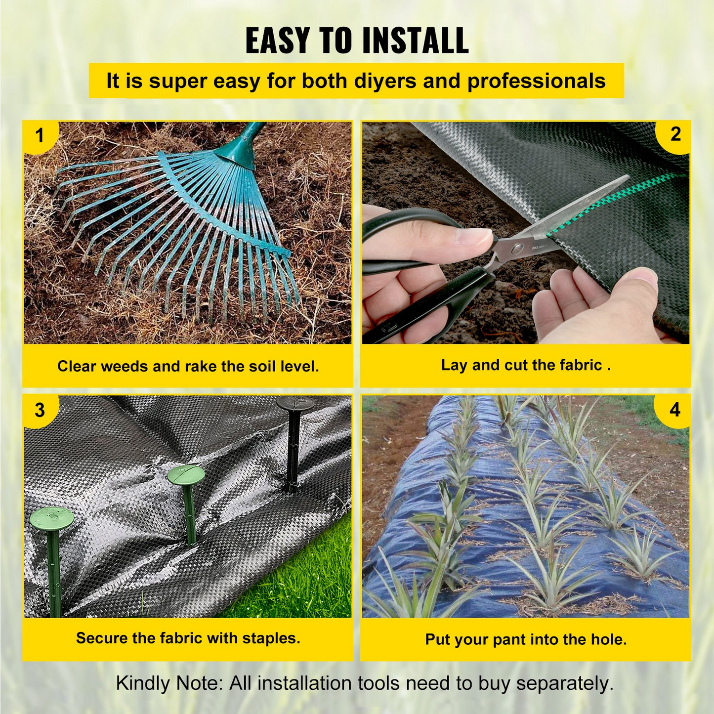 VEVOR Weed Barrier Landscape Fabric, 5 x 250 ft, 5 Oz Premium Woven Ground Cover Heavy Duty PP Material & Easy Setup, Single-Layer for Outdoor Garden, Lawn, Driveway, Black