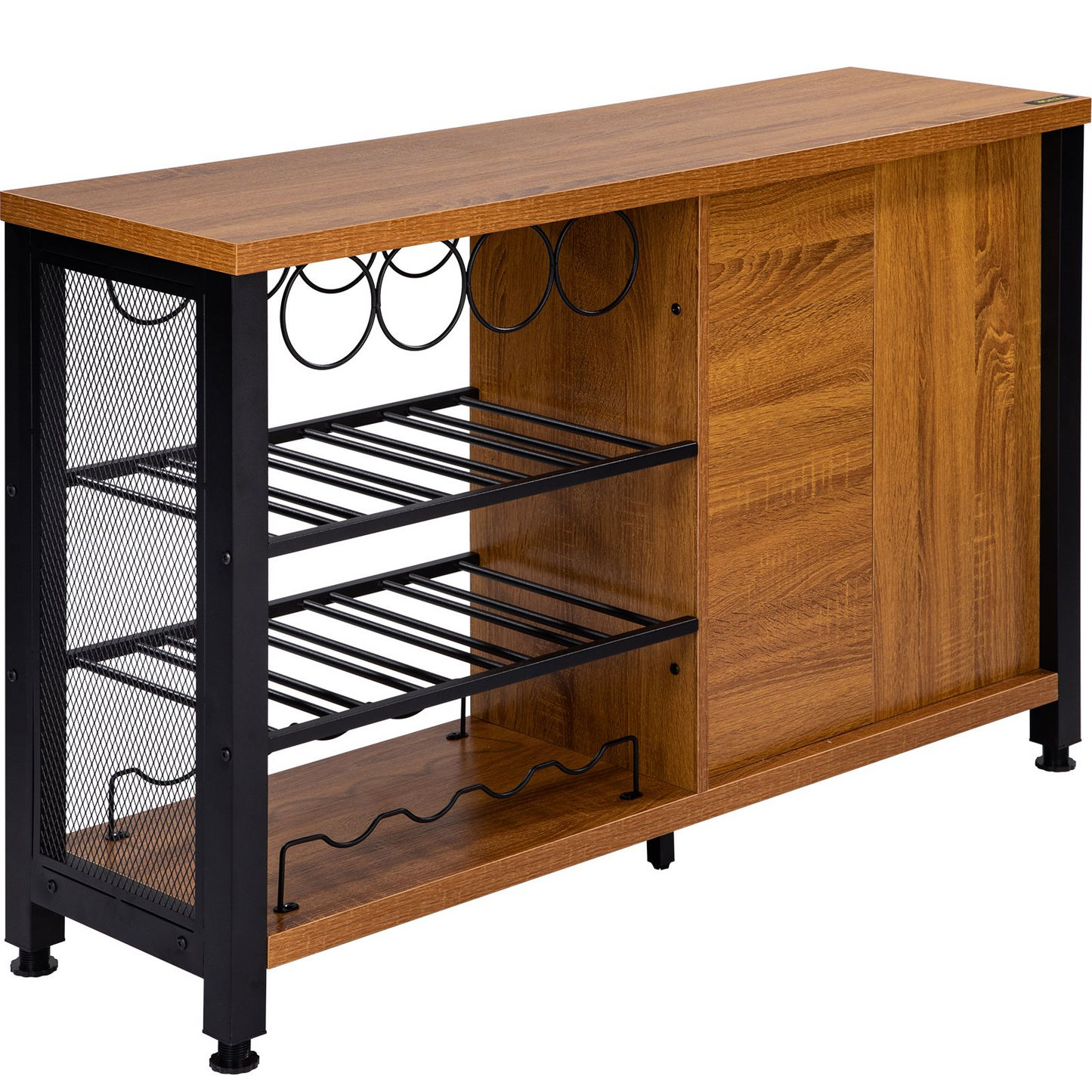 VEVOR Wine Bar Cabinet with Removable Wine Rack, Wine Table for Liquor with Glass Holder, Wine Rack and Metal Sideboard, Farmhouse Wood Coffee Bar for Living Room, (47 Inch, Rustic Oak)