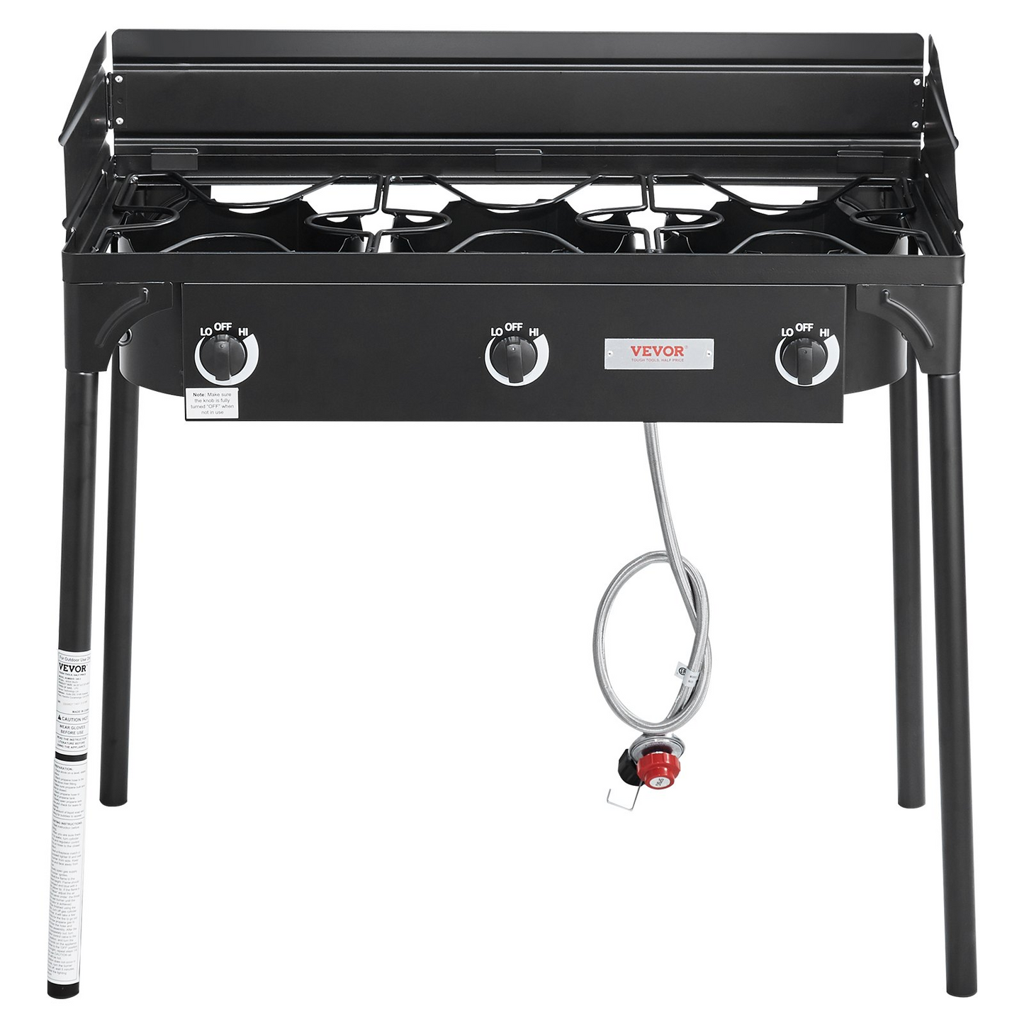 VEVOR Triple Burner Outdoor Camping Stove, 90,000-BTU Camping Modular Cooking Stove, Heavy Duty Carbon Steel Gas Cooker with Detachable Legs Stand & PSI Regulator, for BBQ Home Camp Patio RV Cooking