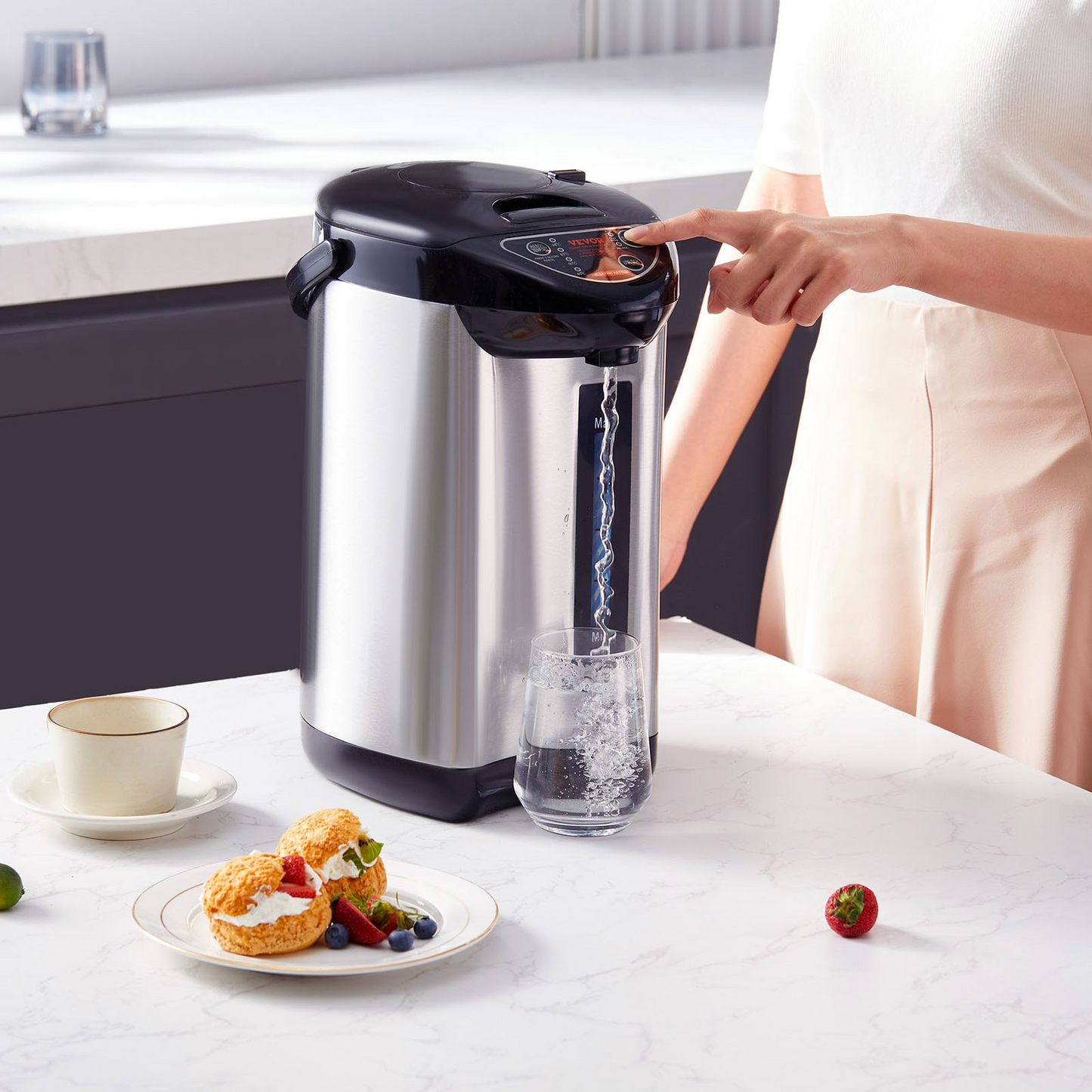 VEVOR Hot Water Dispenser, Adjustable 4 Temperatures Water Boiler and Warmer, 304 Stainless Steel Countertop Water Heater, 3-Way Dispense for Tea, Coffee and Baby Formula, 4L/135 oz
