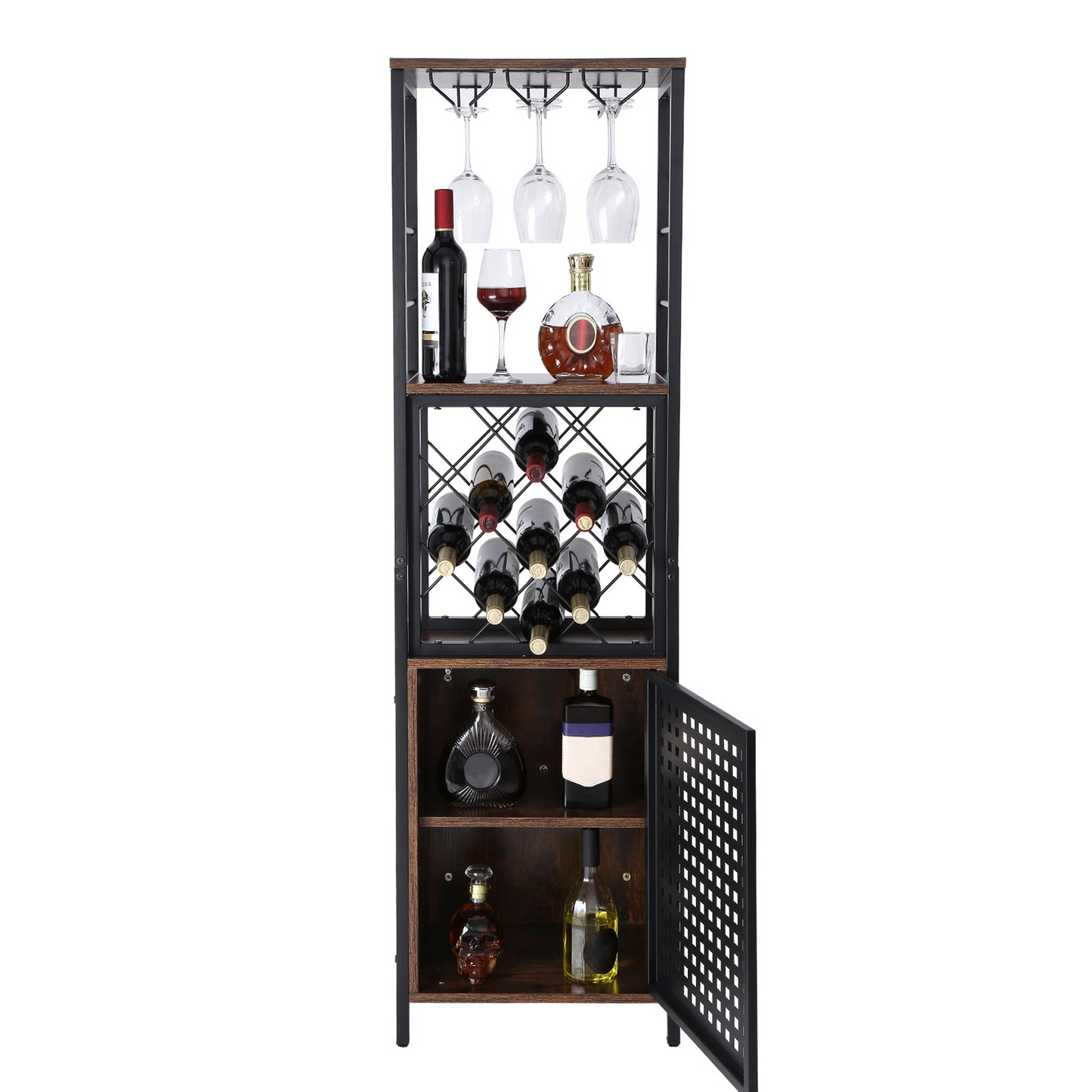 VEVOR 18 Inch Industrial Bar Cabinet, Wine Table for Liquor and Glasses, Sideboard Buffet Cabinet with Glass Holder & Wine Rack, Freestanding Farmhouse Wood Coffee Bar Cabinet for Living Room Home Bar