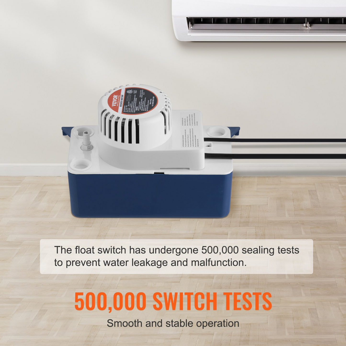 VEVOR Condensate Removal Pump, 1/50 HP, 65 GPH, 15 ft Lift, 115V Automatic AC Condensation Pump with Safety Switch & 20' Tubing for Air Conditioner, Dehumidifier, HVAC, Furnace, Ice Maker Water Drain