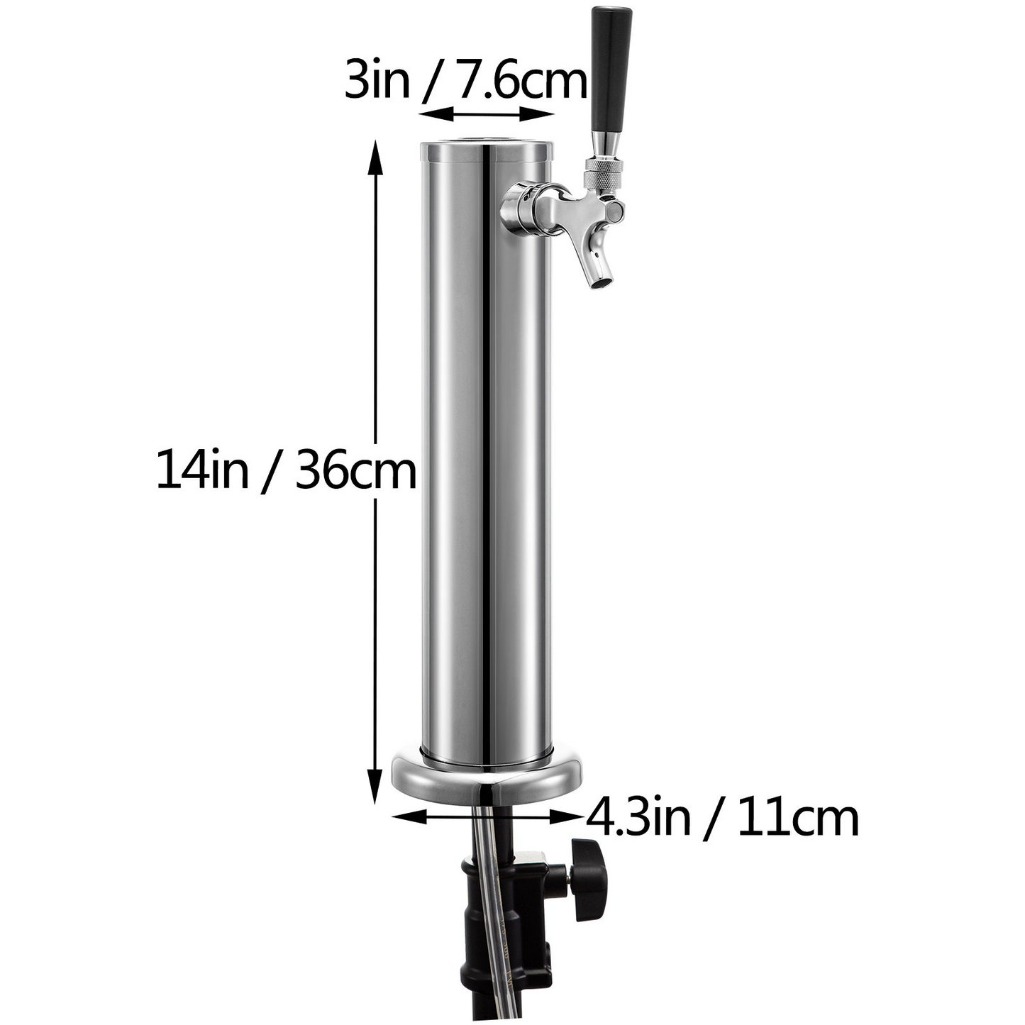 VEVOR Beer Tower, Single Faucet Kegerator Tower, Stainless Steel Draft Beer Tower, 3" Dia. Column Beer Dispenser Tower, Beer Tower Kit With Hose, Wrench, Cover for Home & Bar