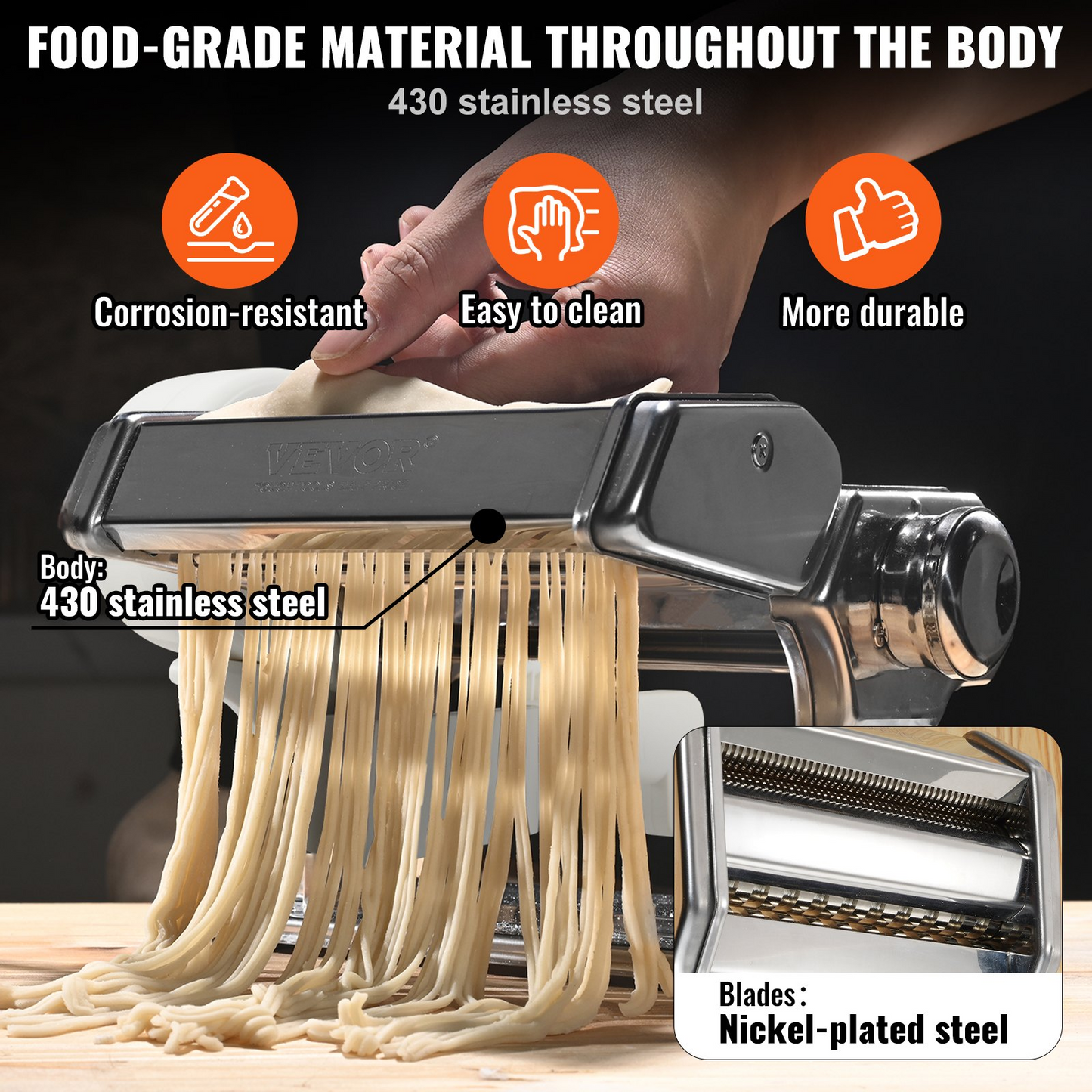 VEVOR Electric Pasta Maker Machine, 9 Adjustable Thickness Settings Noodles Maker, Stainless Steel Noodle Rollers and Cutter, Pasta Making Kitchen Tool Kit, Perfect for Spaghetti, Fettuccini, Lasagna