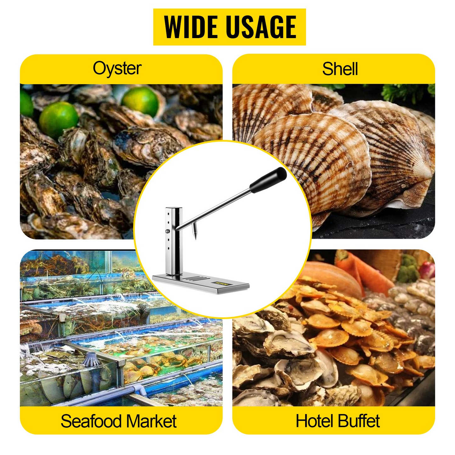 VEVOR Stainless Steel Oyster Shucker Tool Set, Clam Opener Machine with G-Clip for Easy Operation, Solid Option for Hotel Buffets or Gift