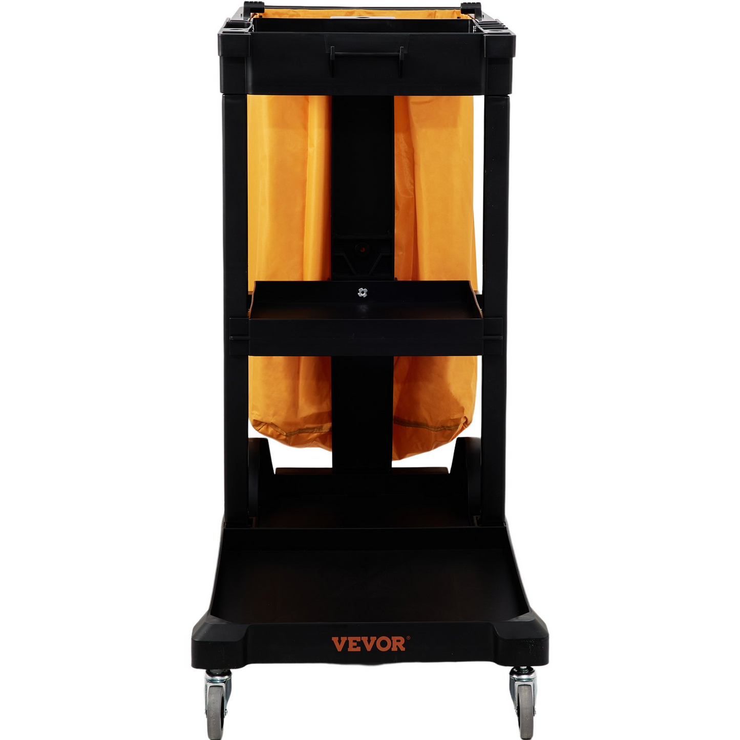 VEVOR Cleaning Cart, 3-Shelf Commercial Janitorial Cart, 200 lbs Capacity Plastic Housekeeping Cart, with 25 Gallon PVC Bag, 47 x 20 x 38.6in, Yellow&Black