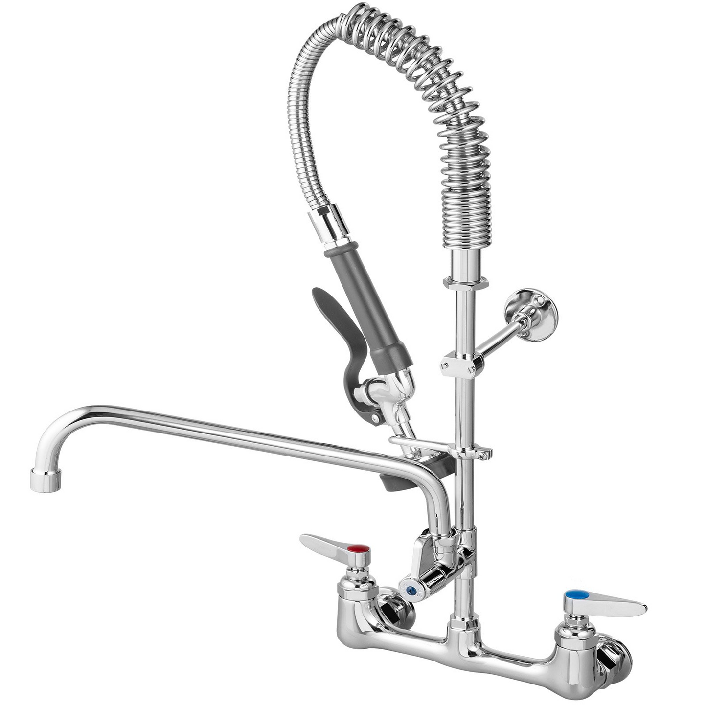 VEVOR Commercial Faucet Pre-Rinse with Sprayer, 8" Adjustable Center Wall Mount Kitchen Faucet with 12" Swivel Spout, 36" Height Compartment Sink Faucet for Industrial Restaurant, Lead-Free Brass