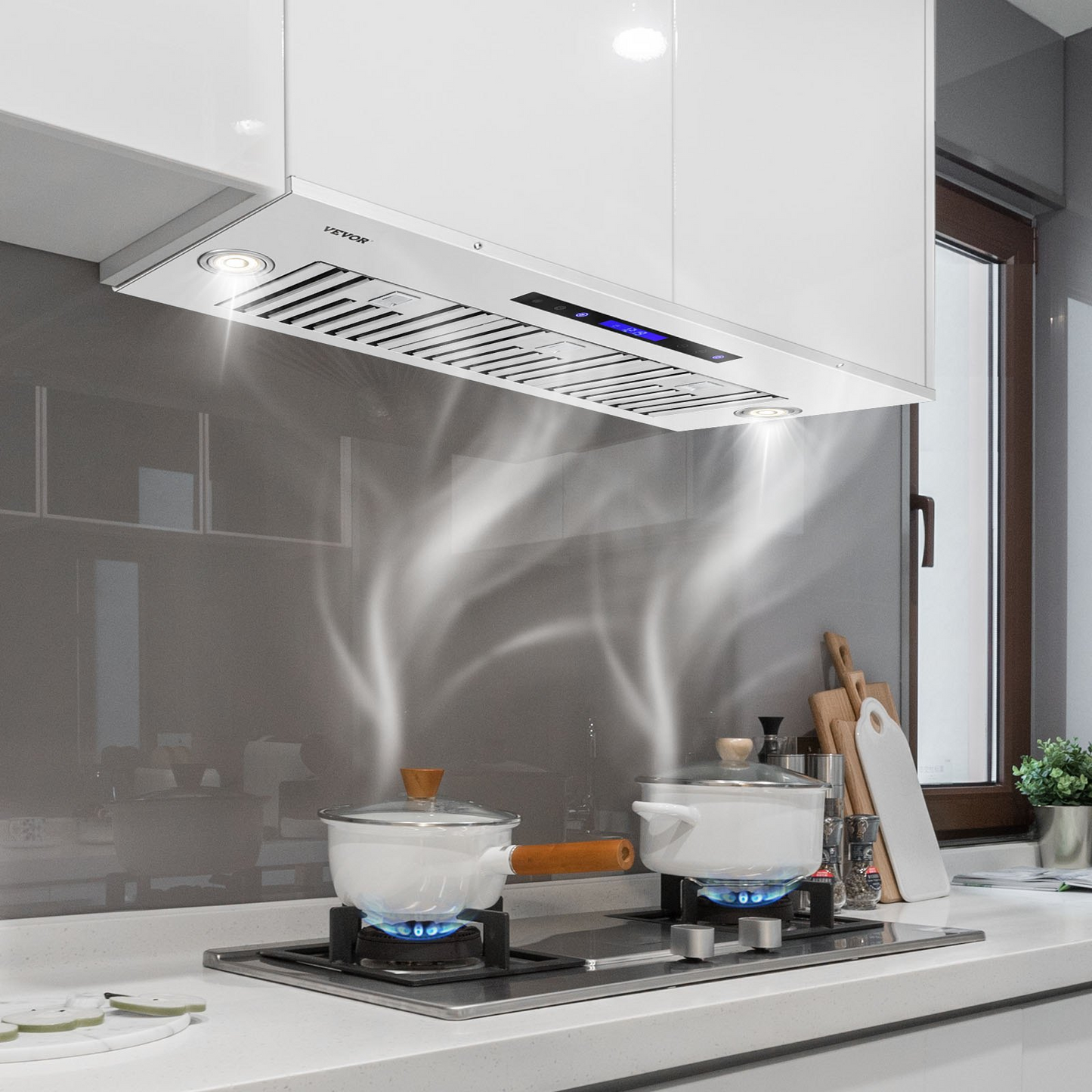 VEVOR Insert Range Hood, 900CFM 4-Speed, 36 Inch Stainless Steel Built-in Kitchen Vent with Touch & Remote Control LED Lights Baffle Filters, Ducted/Ductless Convertible, ETL Listed