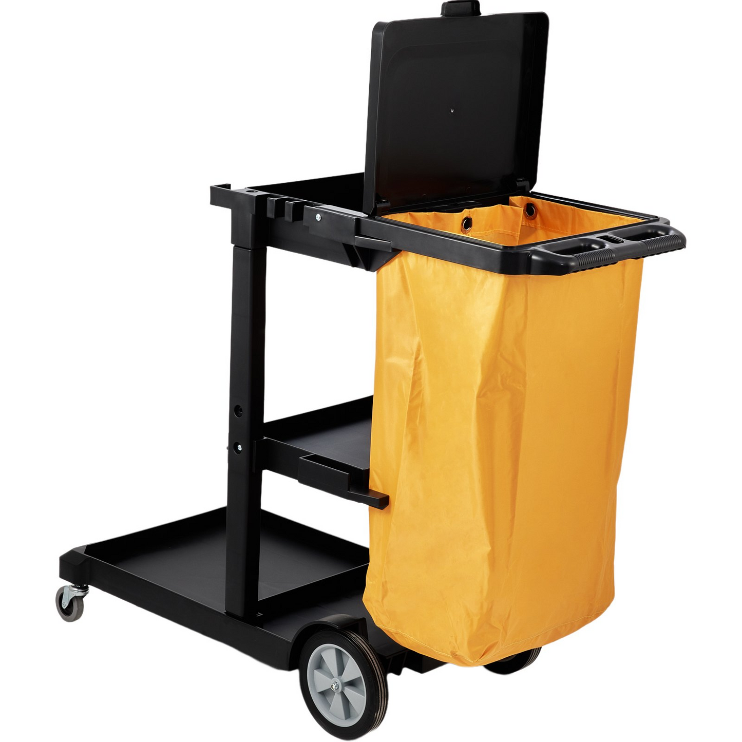 VEVOR Cleaning Cart, 3-Shelf Commercial Janitorial Cart, 200 lbs Capacity Plastic Housekeeping Cart, with 25 Gallon PVC Bag and Cover, 47 x 20 x 38.6in, Yellow&Black