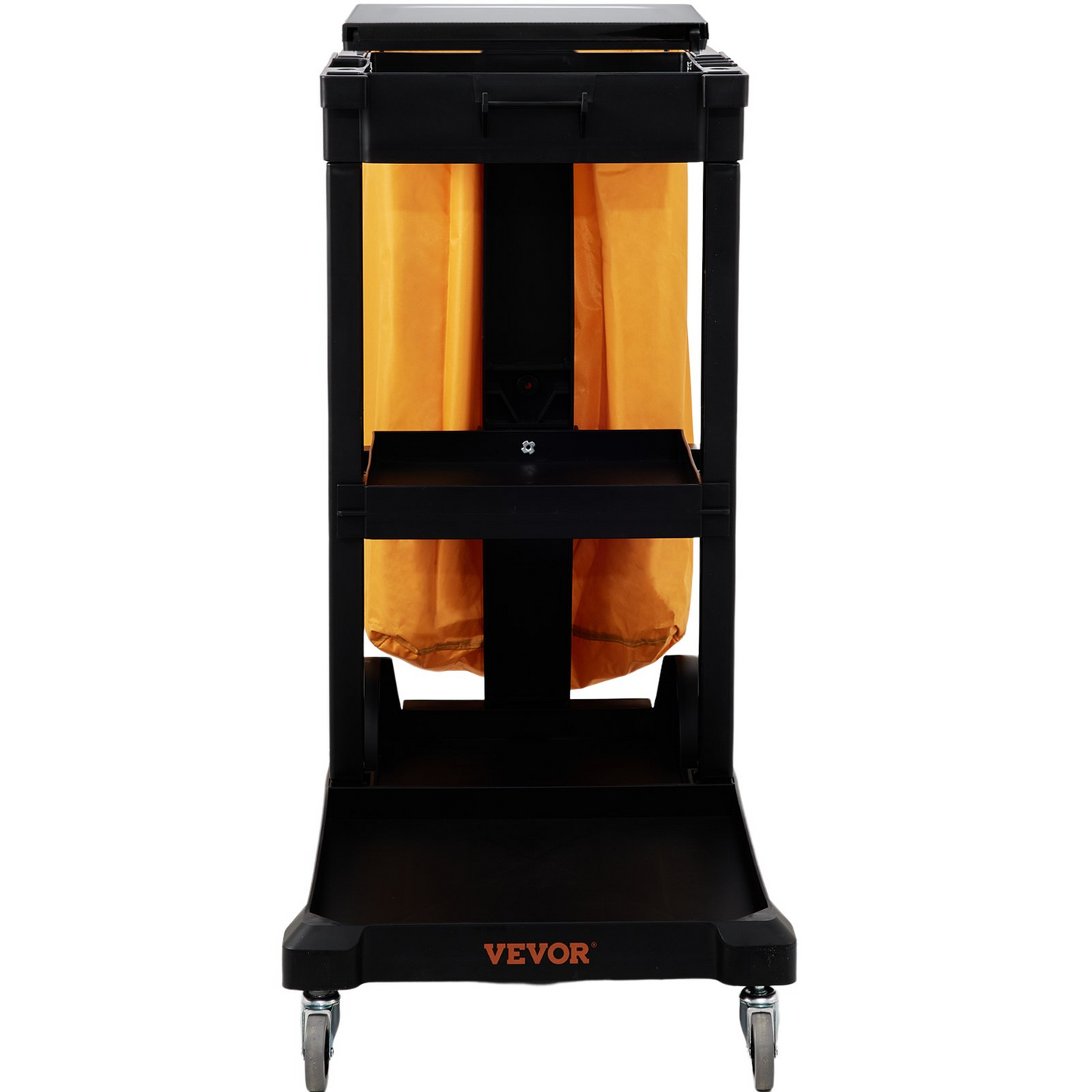 VEVOR Cleaning Cart, 3-Shelf Commercial Janitorial Cart, 200 lbs Capacity Plastic Housekeeping Cart, with 25 Gallon PVC Bag and Cover, 47 x 20 x 38.6in, Yellow&Black