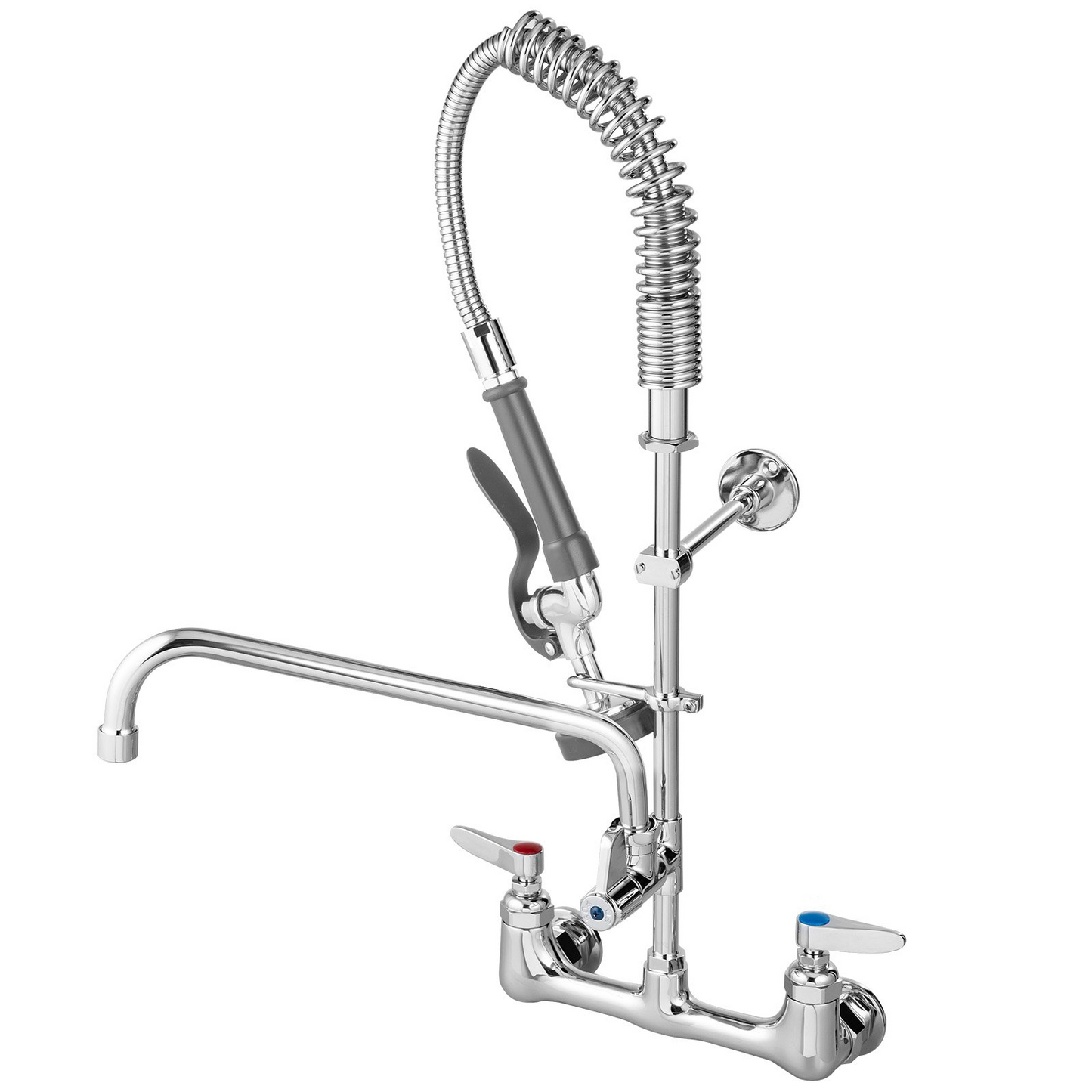 VEVOR Commercial Faucet with Pre-Rinse Sprayer, 8" Adjustable Center Wall Mount Kitchen Faucet with 12" Swivel Spout, 43" Height Compartment Sink Faucet for Industrial Restaurant, Lead-Free Brass