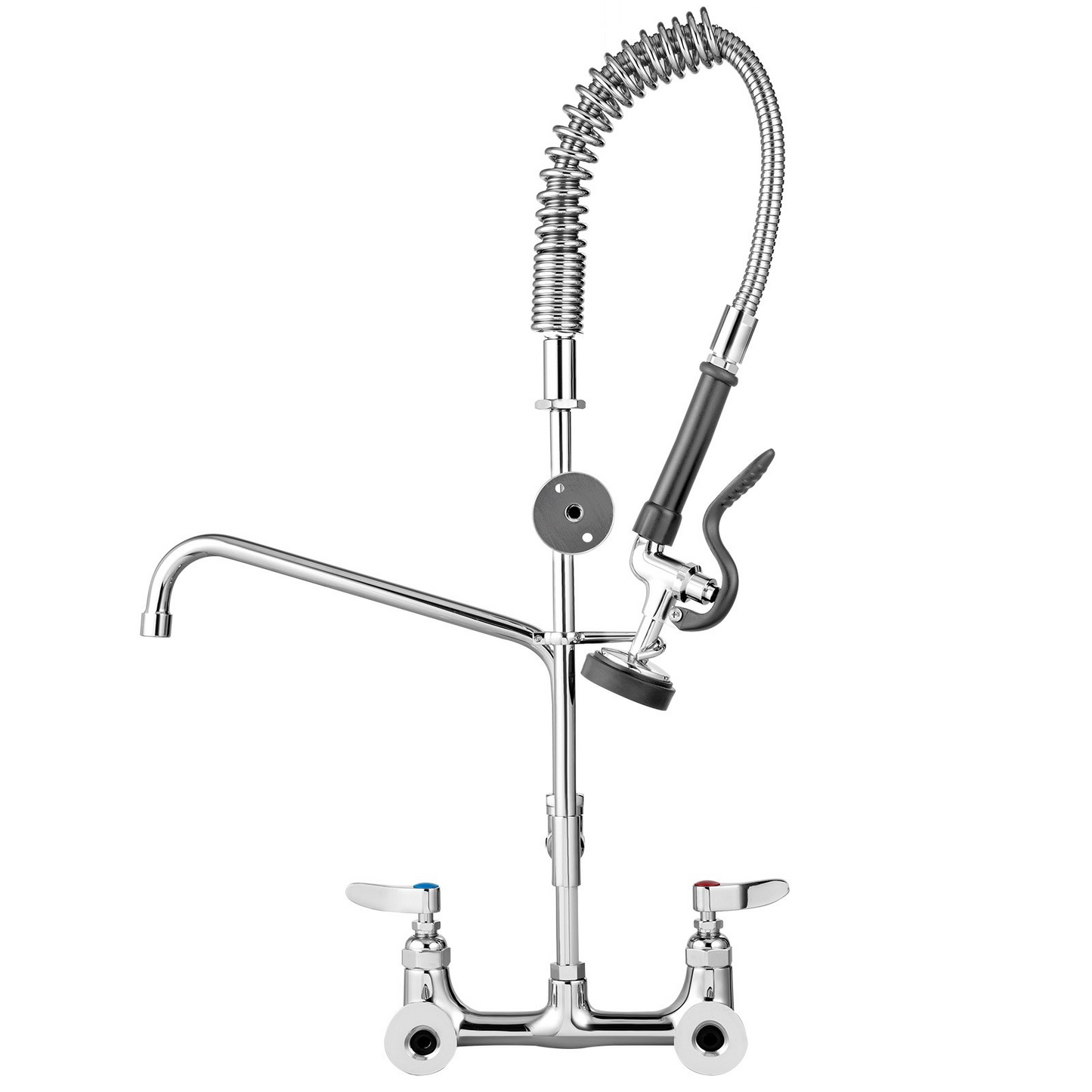 VEVOR Commercial Faucet with Pre-Rinse Sprayer, 8" Adjustable Center Wall Mount Kitchen Faucet with 12" Swivel Spout, 43" Height Compartment Sink Faucet for Industrial Restaurant, Lead-Free Brass