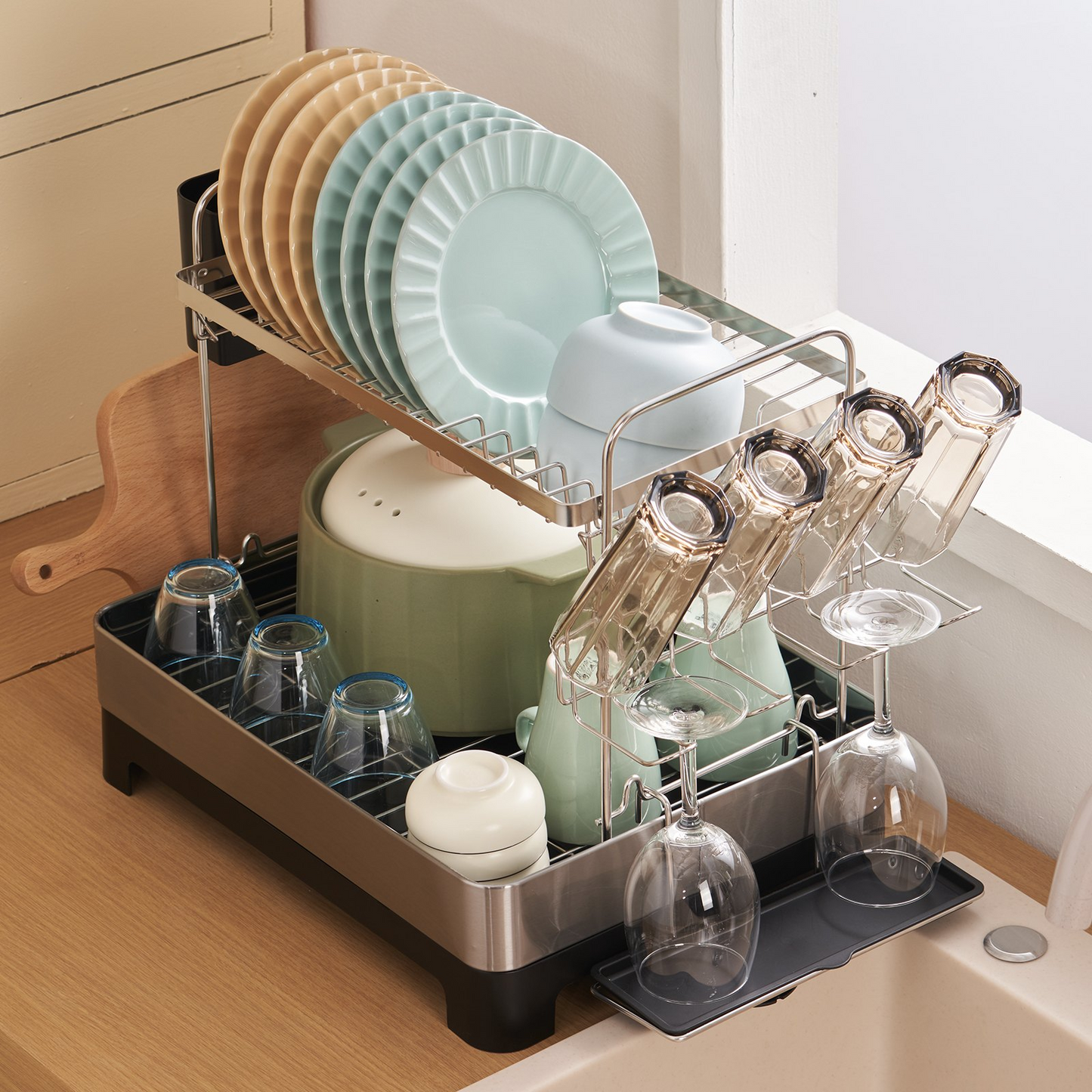 VEVOR 2Tier Dish Drying Rack Dish Drainer Stainless Steel Kitchen Utensil Holder