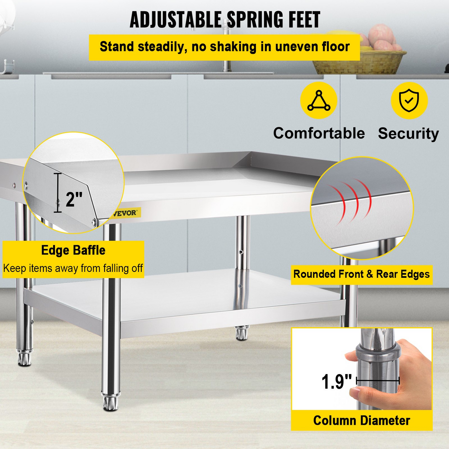 VEVOR Stainless Steel Equipment Grill Stand, 48 x 30 x 24 Inches Stainless Table, Grill Stand Table with Adjustable Storage Undershelf, Equipment Stand Grill Table for Hotel, Home, Restaurant Kitchen
