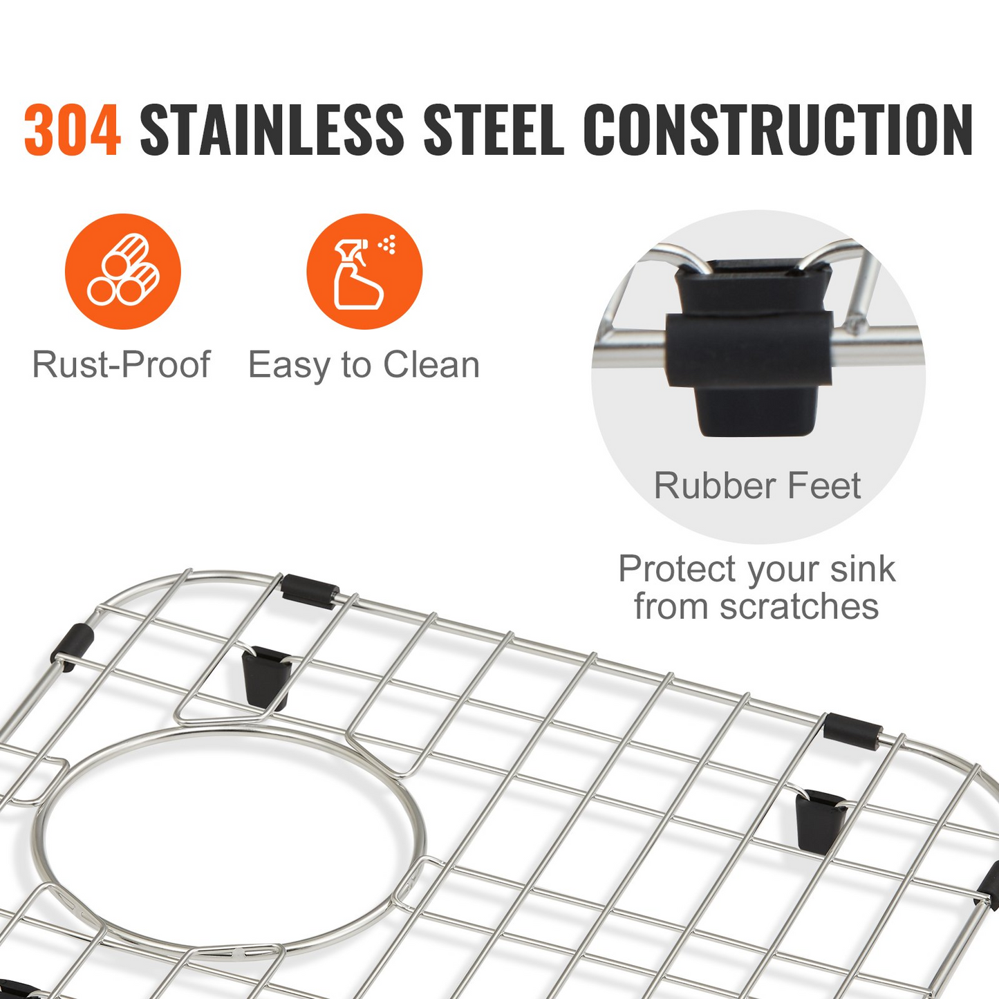 VEVOR Sink Protector Grid 2PCS, 13.3"x11.6" Stainless Steel Sink Grates, Rear Drain Sink Grates with R50 Corner Radius, Large Sink Bottom Grids, Universal Bowl Rack Sink Accessories For Kitchen Sink