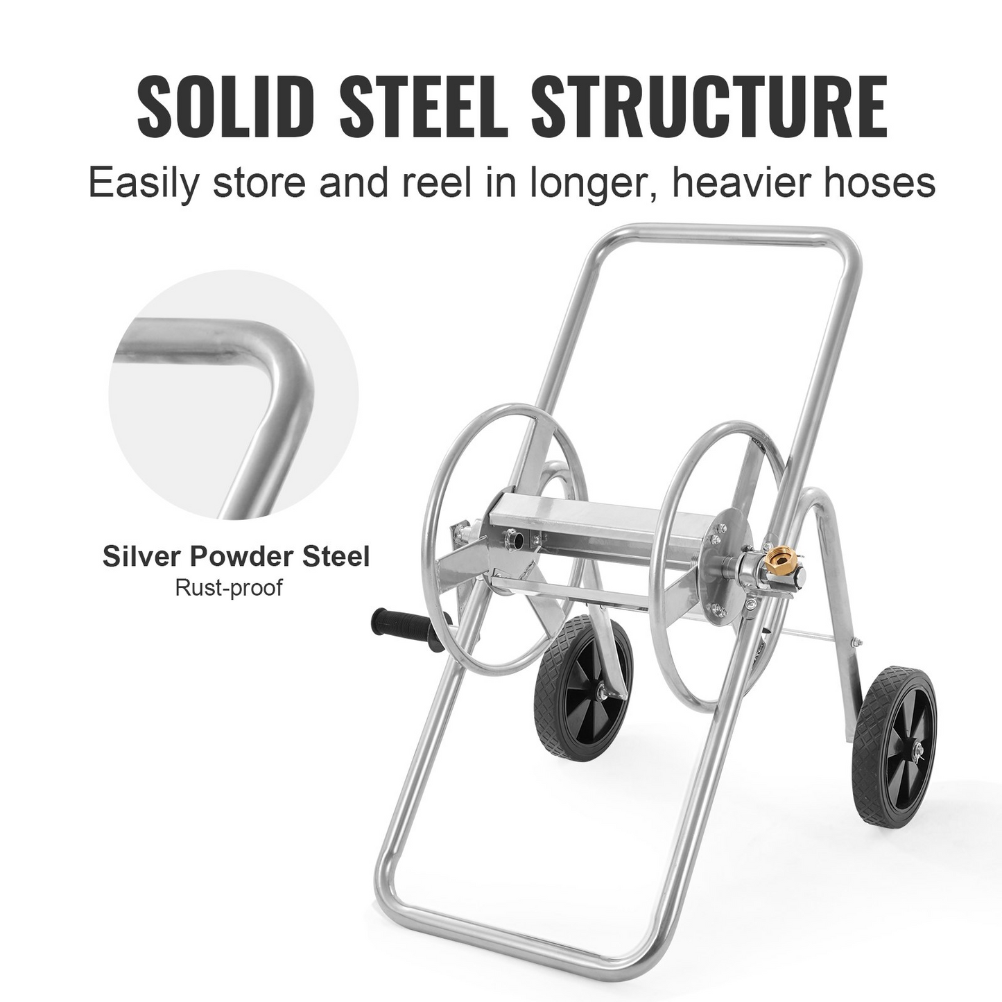 VEVOR Hose Reel Cart, Hold Up to 175 ft of 5/8’’ Hose (Hose Not Included), Garden Water Hose Carts Mobile Tools with Wheels, Heavy Duty Powder-coated Steel Outdoor Planting for Garden, Yard, Lawn