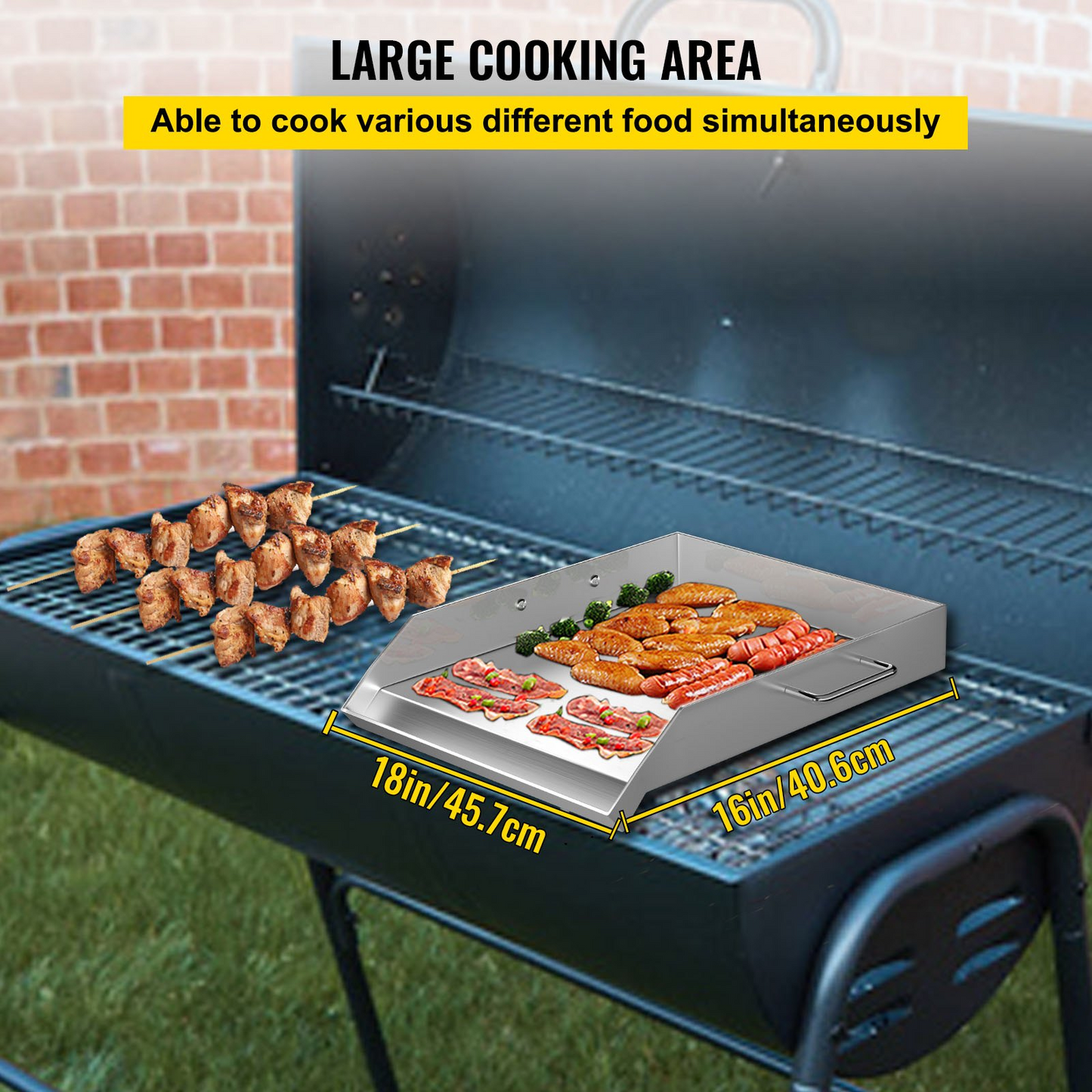 VEVOR Stainless Steel Griddle,18" X 16" Universal Flat Top Rectangular Plate, BBQ Charcoal/Gas Grill with 2 Handles and Grease Groove with Hole,Grills for Camping, Tailgating and Parties