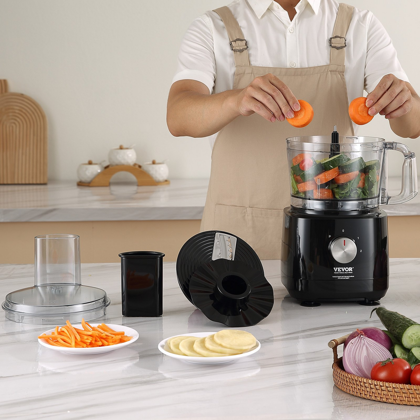 VEVOR Food Processor, 9-Cup Vegetable Chopper for Chopping, Slicing, Shredding, Puree, and Kneading, 600 Watts Stainless Steel Blade Professional Electric Food Chopper, Easy Assembly & Clean, Black