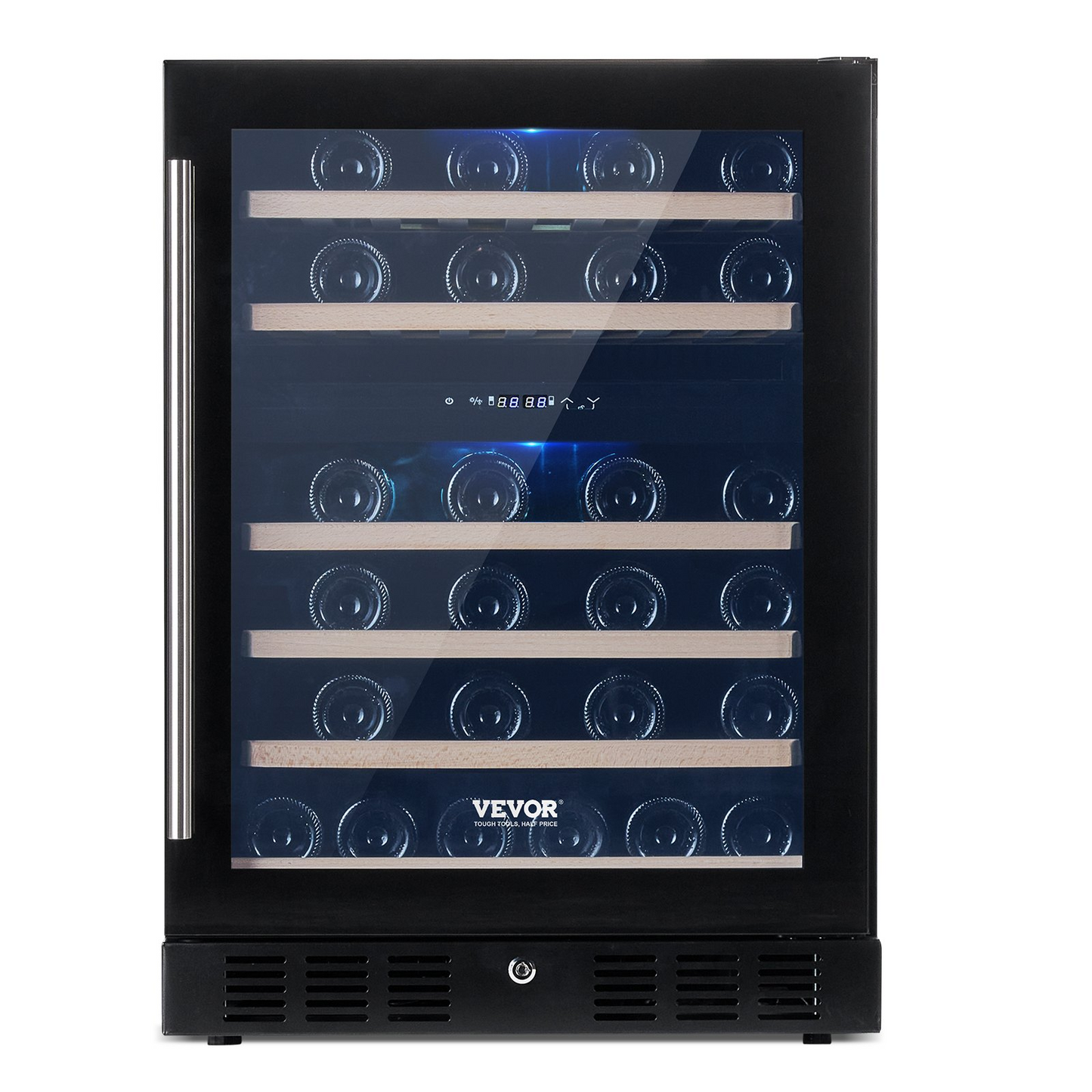 VEVOR Wine Cooler, 46 Bottles Under Counter Built-in or Freestanding Wine Refrigerator, Dual Zone Beverage Cooler with Blue LED Light, Single Door, Child Lock for Beer Soda Wine Water, ETL Listed