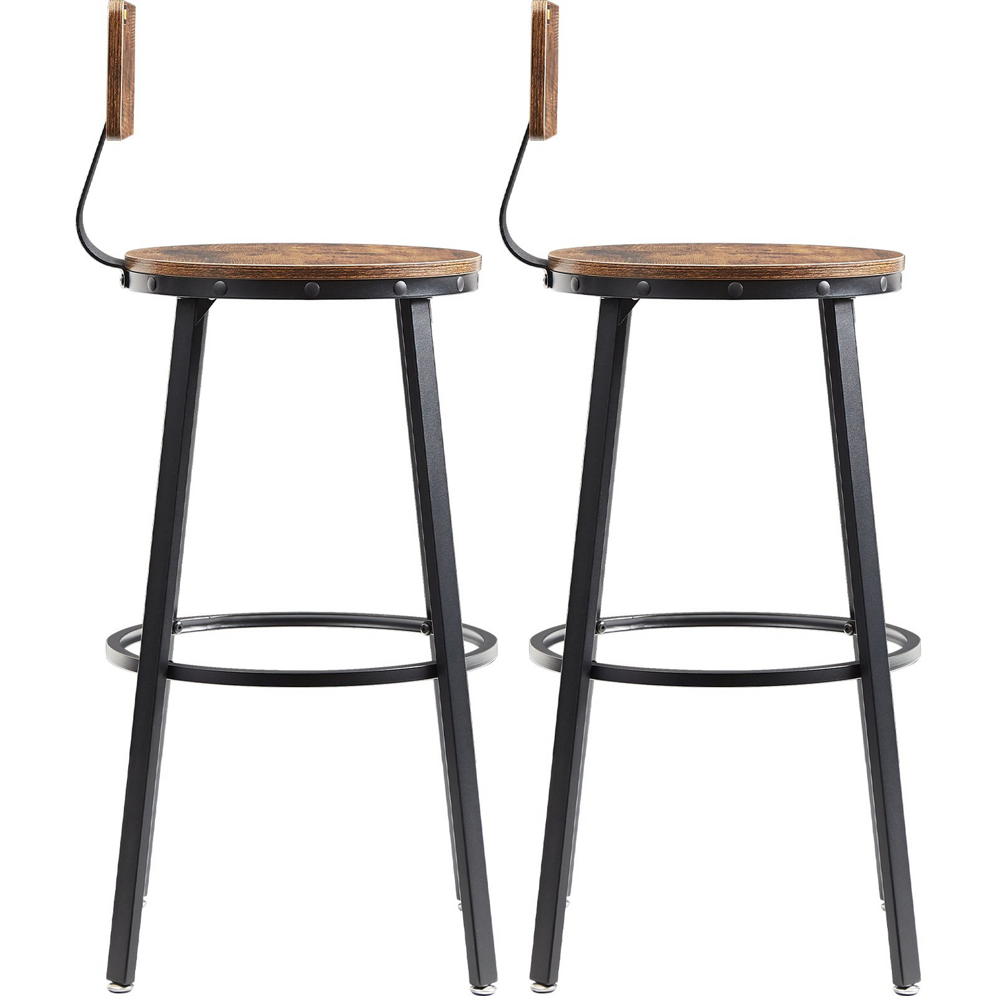 VEVOR Rustic Bar Stools Counter Height Round Bar Chairs with Backrest 29" 2 Set