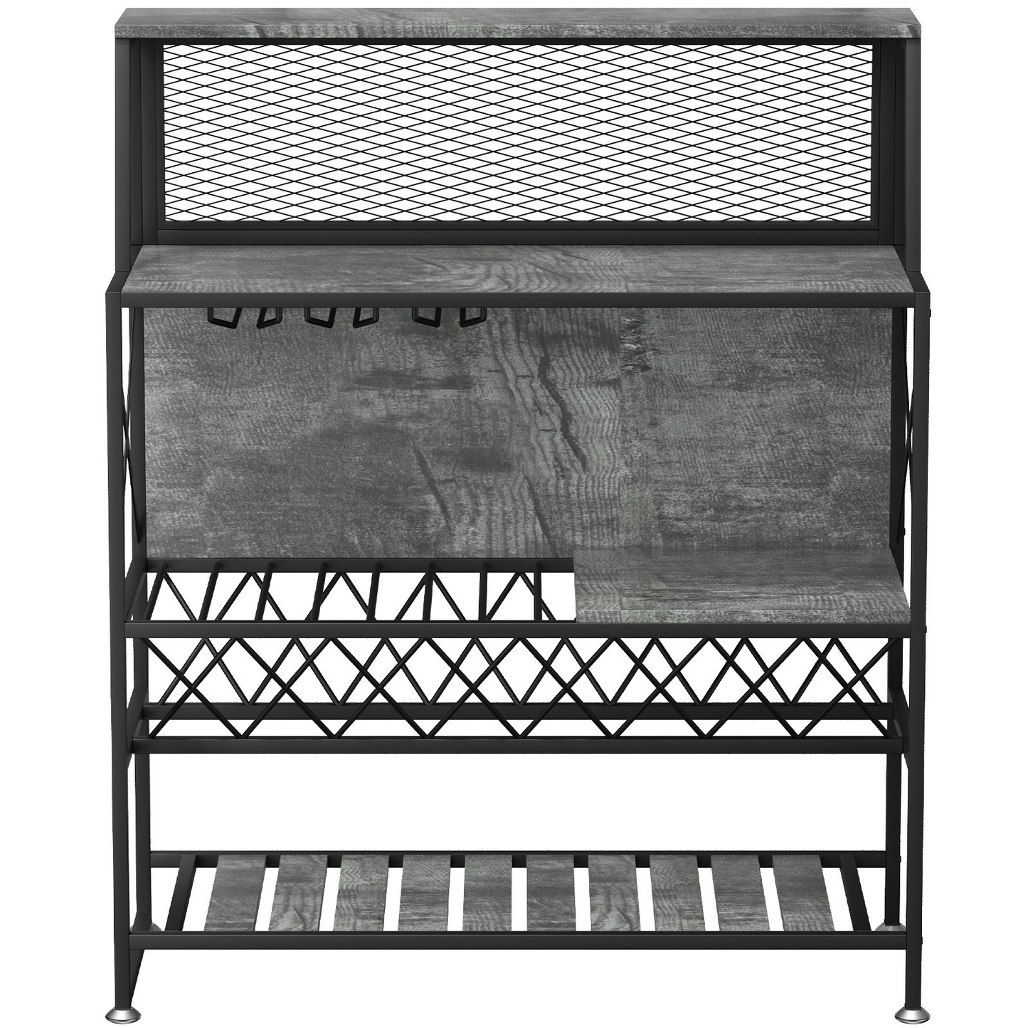 VEVOR Wine Rack Home Bar Table, Industrial Liquor Storage Cabinets with Glass Holder, Bakers Rack Freestanding with Large Capacity for Home Kitchen Dining Room, Hold 12 Bottles of Wine (Gray)