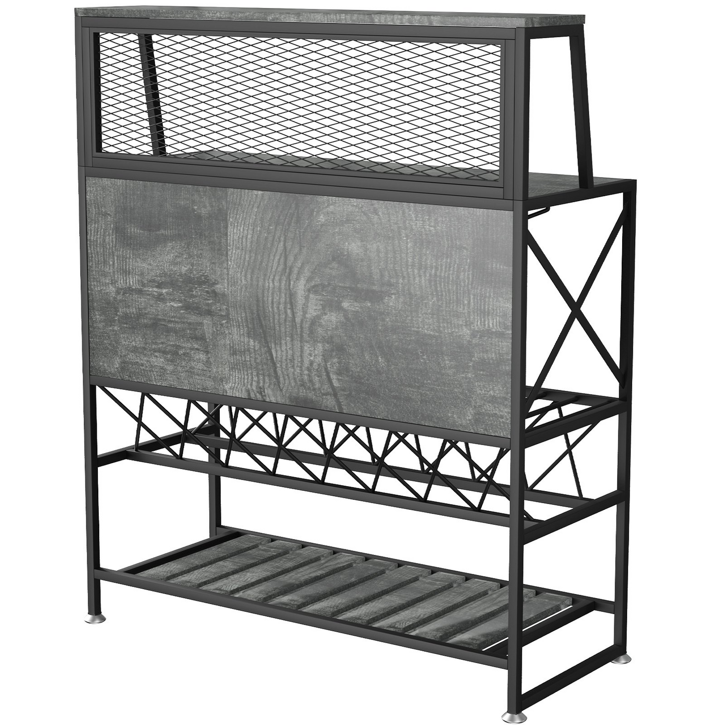 VEVOR Wine Rack Home Bar Table, Industrial Liquor Storage Cabinets with Glass Holder, Bakers Rack Freestanding with Large Capacity for Home Kitchen Dining Room, Hold 12 Bottles of Wine (Gray)