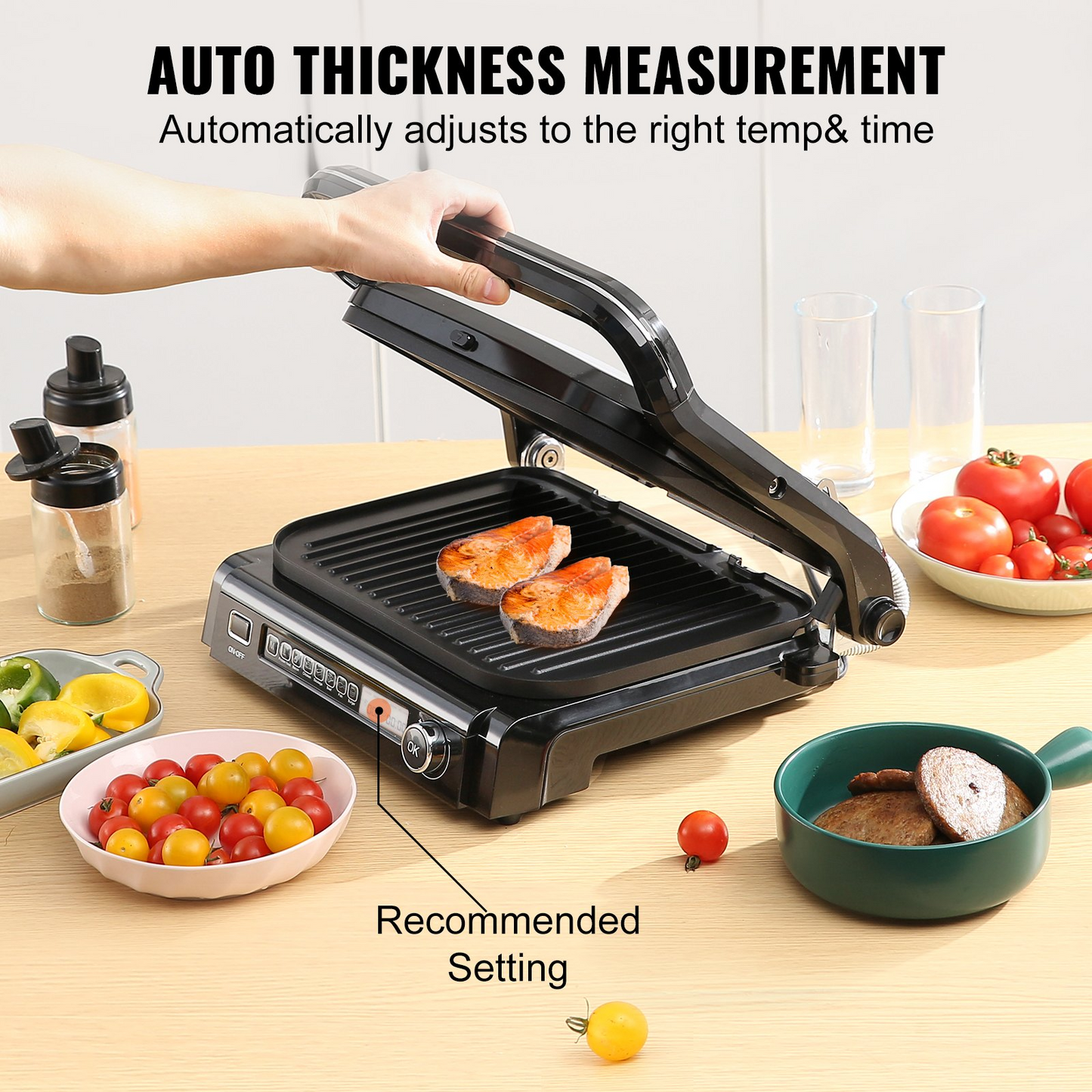 VEVOR 7 IN 1 Commercial Electric Griddle, 14.4" 1800W Indoor Countertop Grill, Stainless Steel Restaurant Teppanyaki Grill with Non Stick Iron Cooking Plate, 0-446℉ Adjustable Temp Control 110V