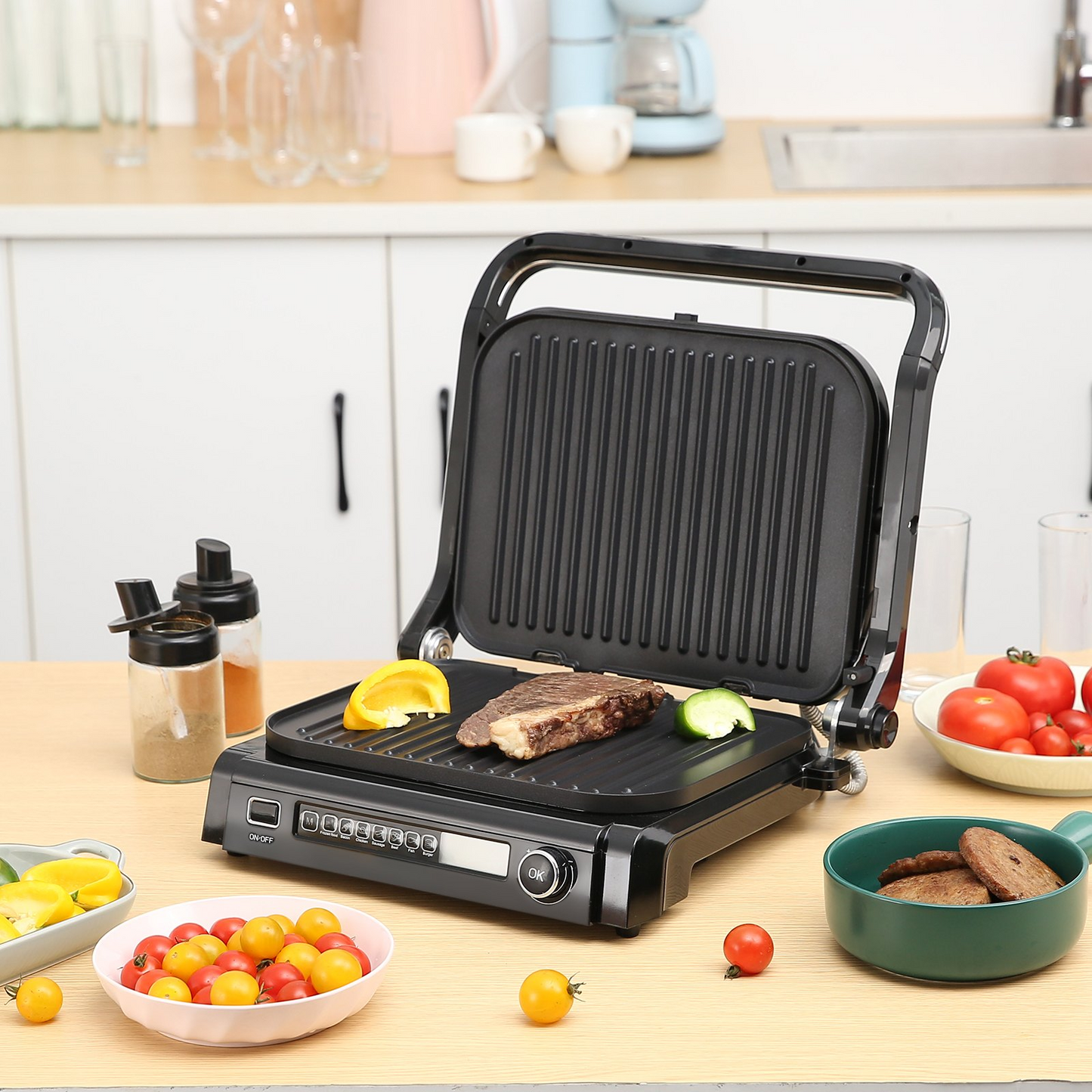 VEVOR 7 IN 1 Commercial Electric Griddle, 14.4" 1800W Indoor Countertop Grill, Stainless Steel Restaurant Teppanyaki Grill with Non Stick Iron Cooking Plate, 0-446℉ Adjustable Temp Control 110V