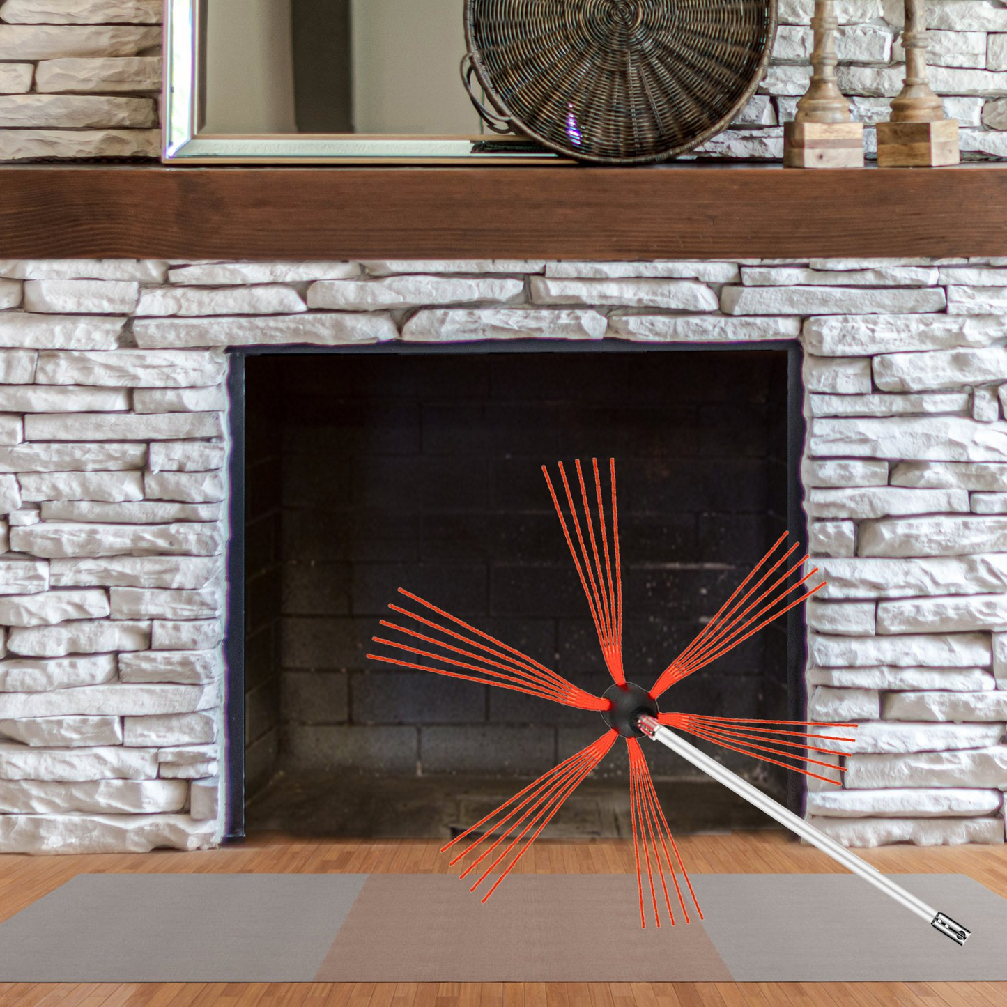 VEVOR Chimney Sweep Kit 39FT Length, Chimney Brush Kit with 12 Nylon Flexible Rods and 2 Brush Head, Rotary Chimney Cleaning Kit Driven by Drill, Chimney Brush Rod Kit for Sweeping Fireplace