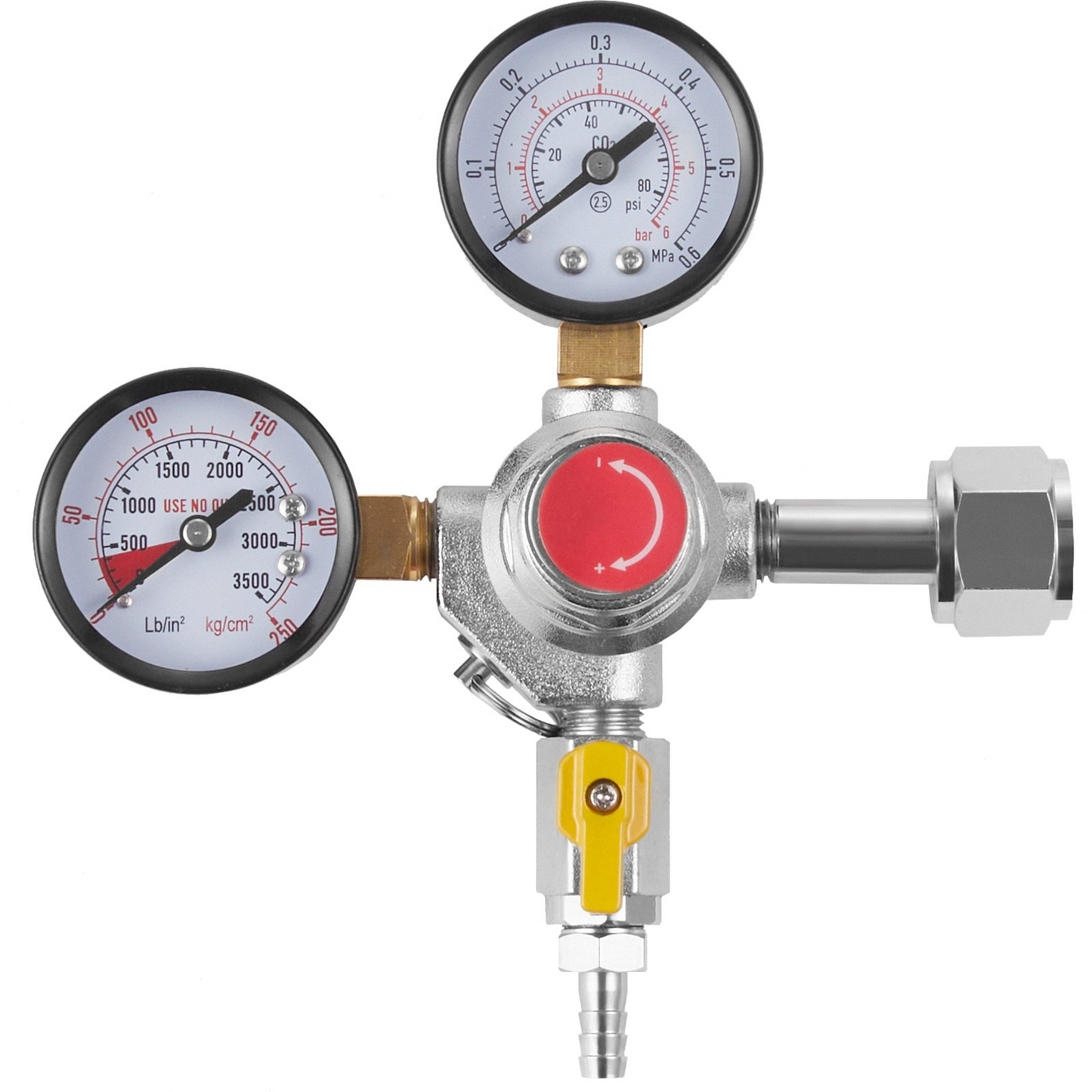 VEVOR Double Gauge Regulator, CO2 Regulator Gauge with 0-60PSI, Heavy Duty CO2 Gauge Gas System, Draft Beer Regulator with Check Valve, Adjustable Pressure Regulator for Draft Beer Homebrew, CGA320