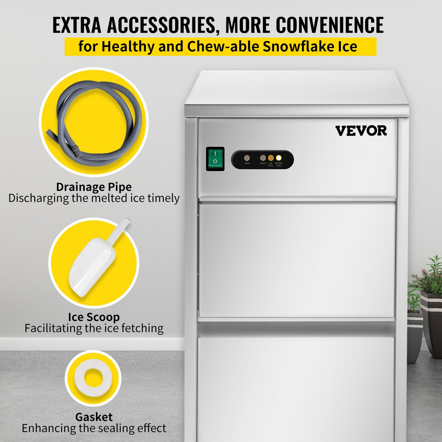 VEVOR 110V Commercial Snowflake Ice Maker 44LBS/24H, ETL Approved Food Grade Stainless Steel Flake Ice Machine Freestanding Flake Ice Maker for Seafood Restaurant, Water Filter and Spoon Included