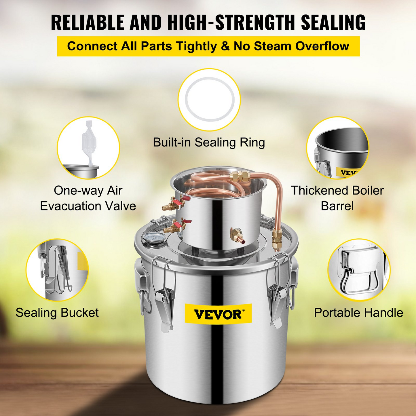 VEVOR Moonshine Still 9.6Gal 38L, Distillery Kit with Circulating Pump, Alcohol Still Copper Tube, Whiskey Distilling Kit w/Build-In Thermometer, Whiskey Making Kit for DIY Alcohol, Stainless Steel