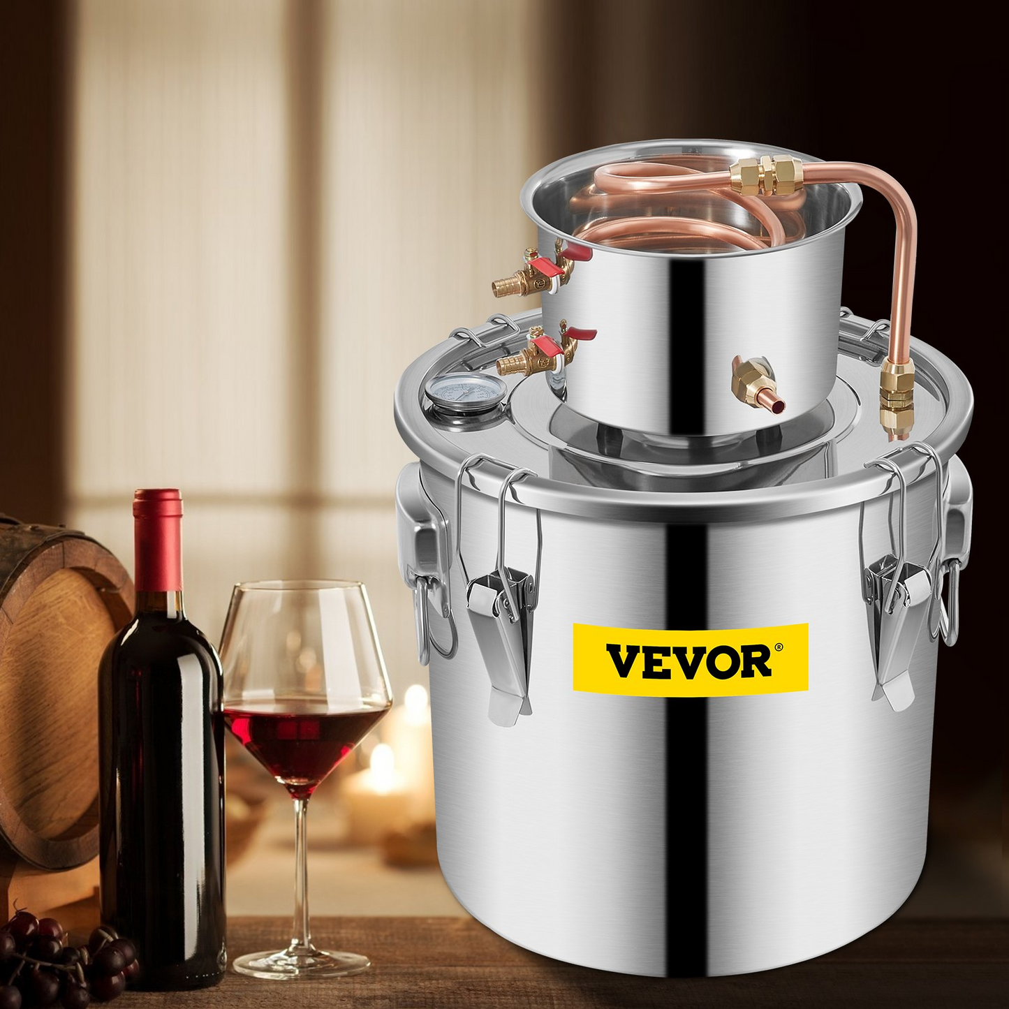 VEVOR Moonshine Still 9.6Gal 38L, Distillery Kit with Circulating Pump, Alcohol Still Copper Tube, Whiskey Distilling Kit w/Build-In Thermometer, Whiskey Making Kit for DIY Alcohol, Stainless Steel