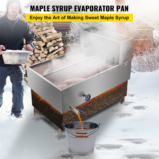 VEVOR Maple Syrup Evaporator Pan 36x24x18.5 Inch Stainless Steel Maple Syrup Boiling Pan with Valve and Thermometer and Divided Pan and Feed Pan